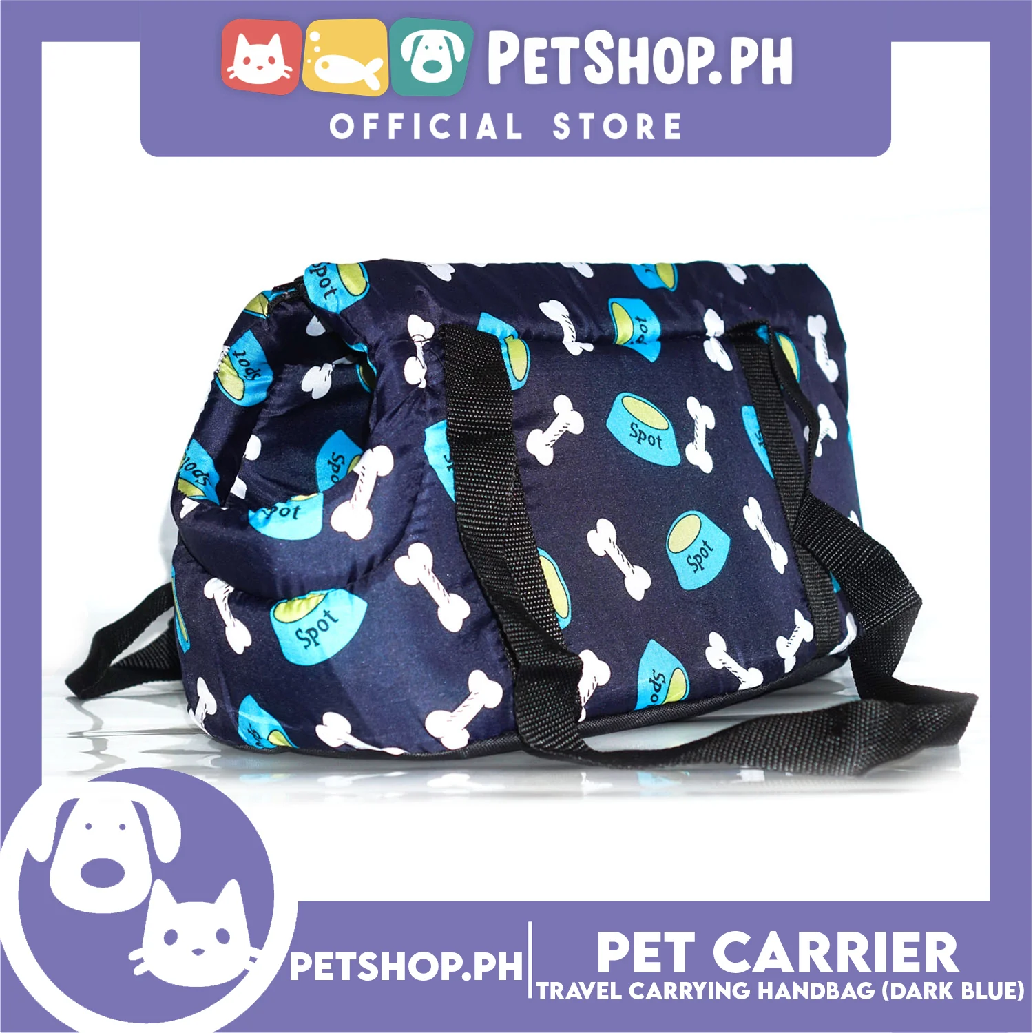Pet Travel Handbag Carrier Dog Design Large for Smal Medium Dogs Cats (Dark Blue)