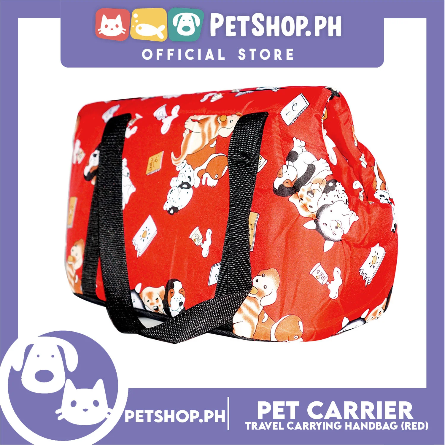 Pet Travel Handbag Carrier Dog Design Large for Small Medium Dogs Cats (Red) - Image 2
