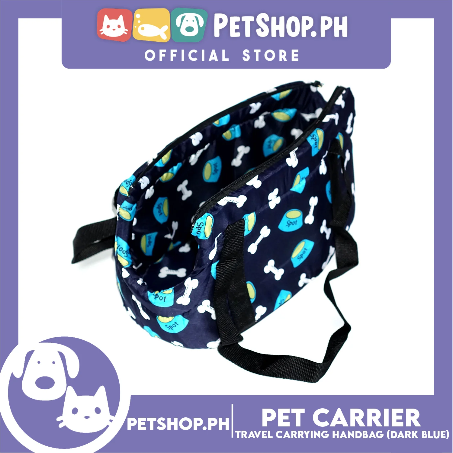 Pet Travel Handbag Carrier Dog Design Medium for Little Medium Dogs Puppy Cats (Dark Blue) - Image 4