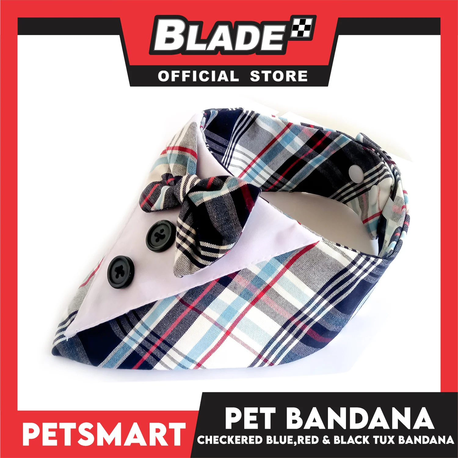 Pet Tuxedo Bandana, Checkered Blue Red And Black Color DB-CTN34M (Medium) Perfect Fit For Dogs And Cats - Image 5