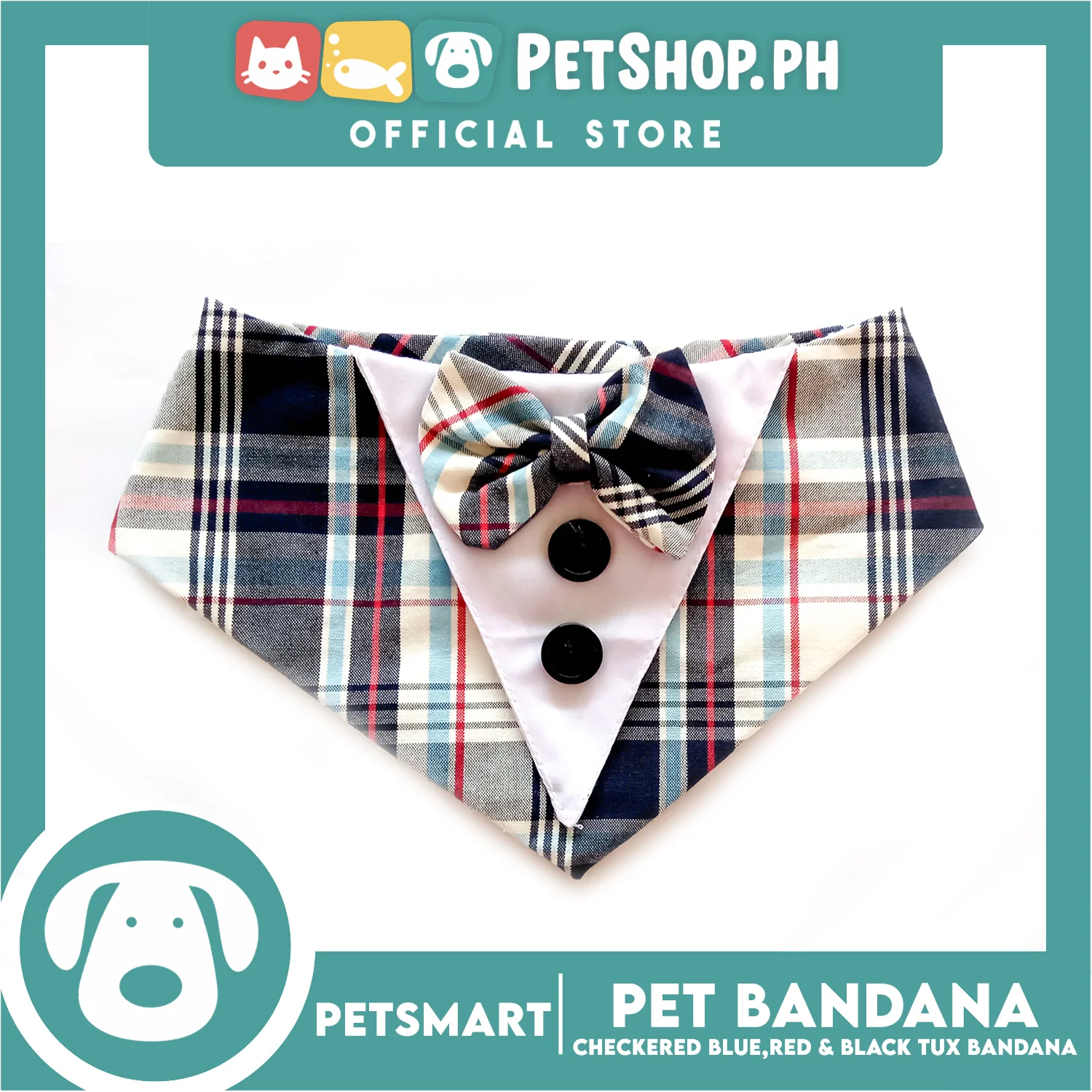 Pet Tuxedo Bandana, Checkered Blue Red And Black Color DB-CTN34S (Small) Perfect Fit For Dogs And Cats - Image 2