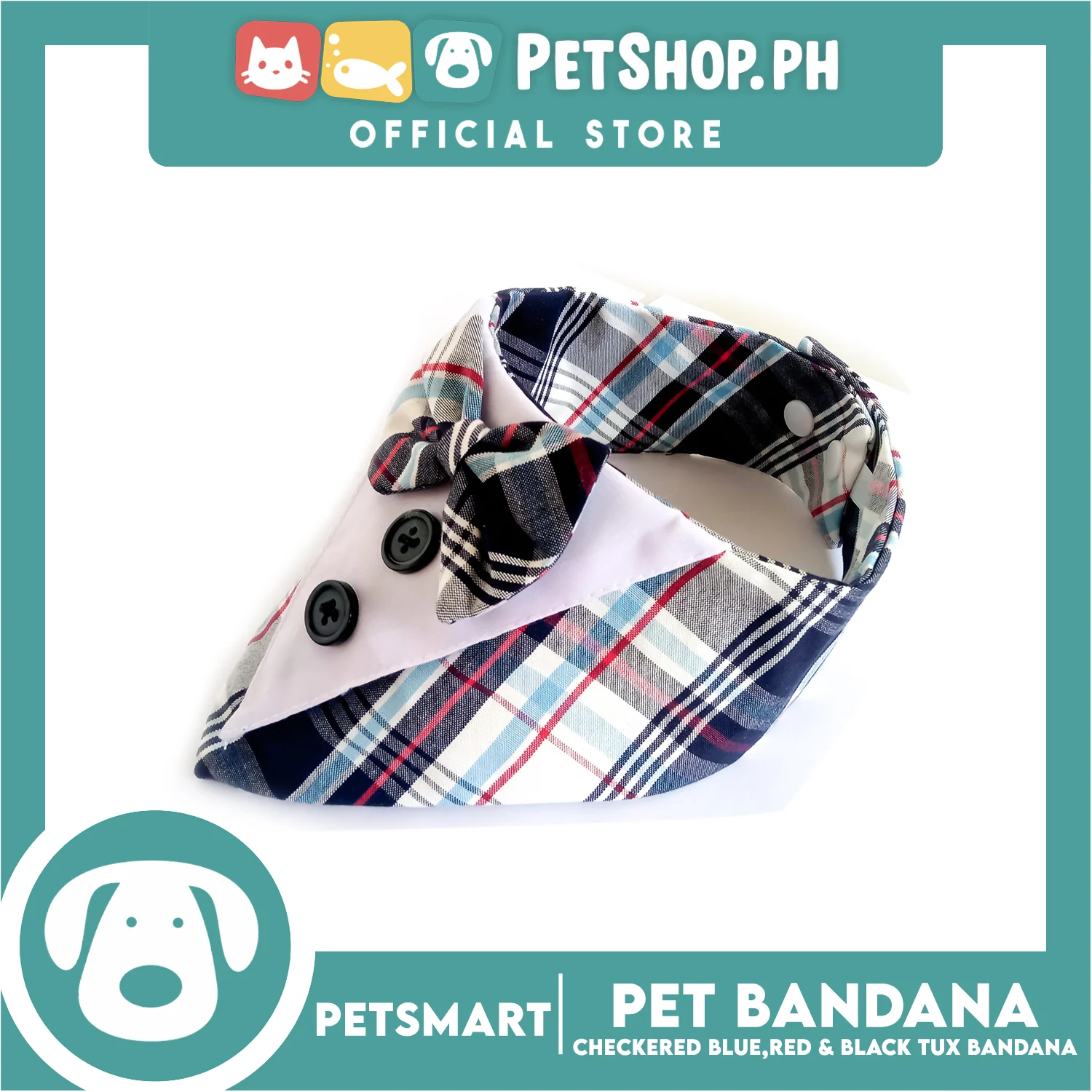 Pet Tuxedo Bandana, Checkered Blue Red And Black Color DB-CTN34XL (XL) Perfect Fit For Dogs And Cats - Image 2