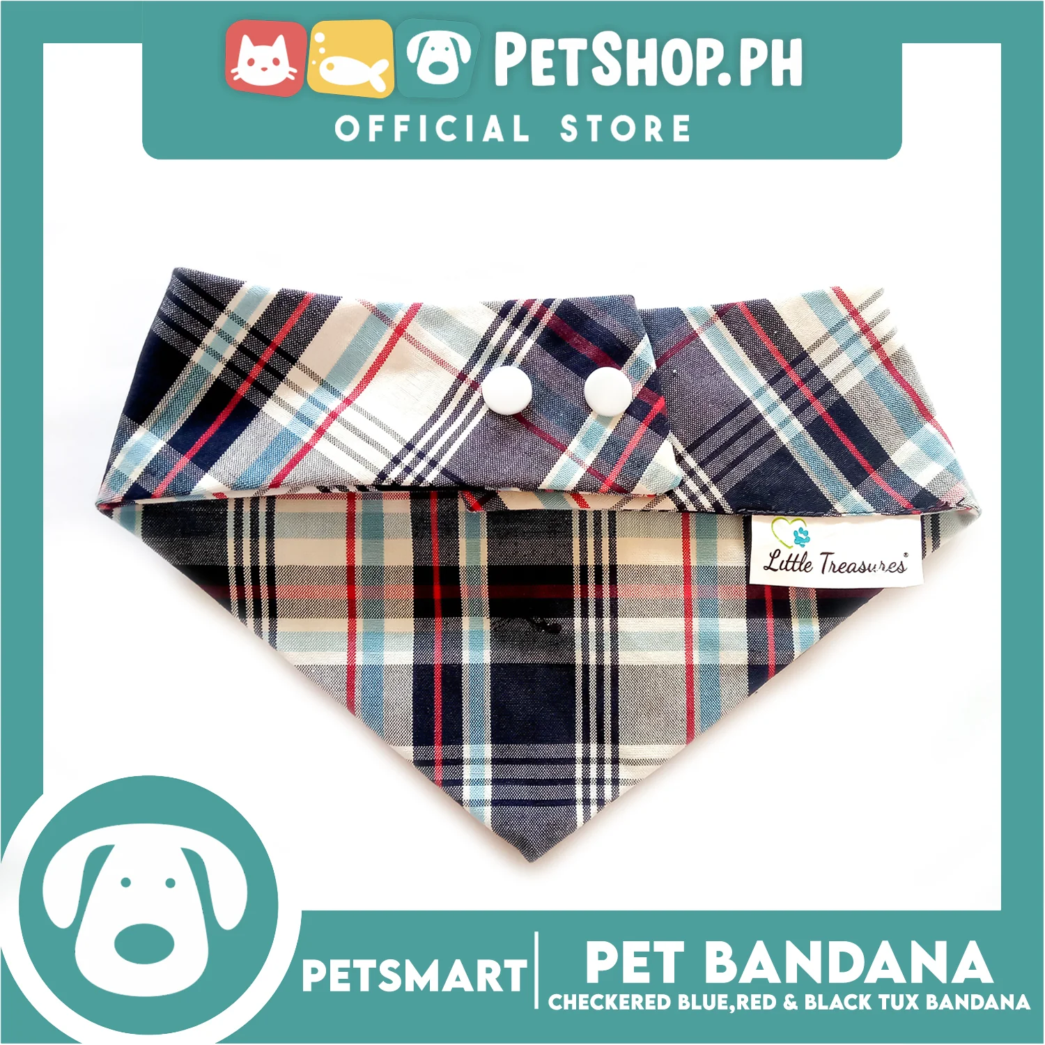 Pet Tuxedo Bandana, Checkered Blue Red And Black Color DB-CTN34XS (XS) Perfect Fit For Dogs And Cats - Image 3