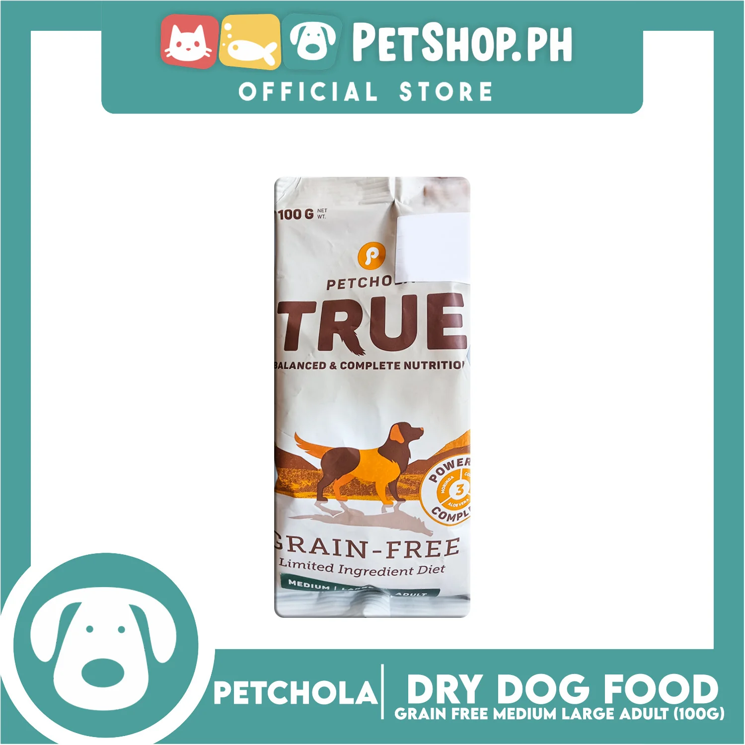 Petchola True Grain Free Dry Dog Food Medium / Large Adult 100g - Image 2