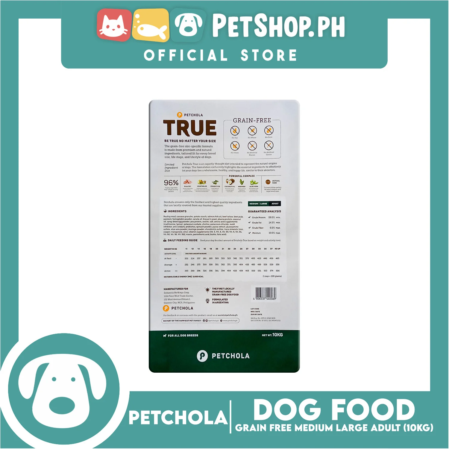Petchola True Grain Free Medium to Large Breeds (Adult) Dog Food 10kg - Image 2
