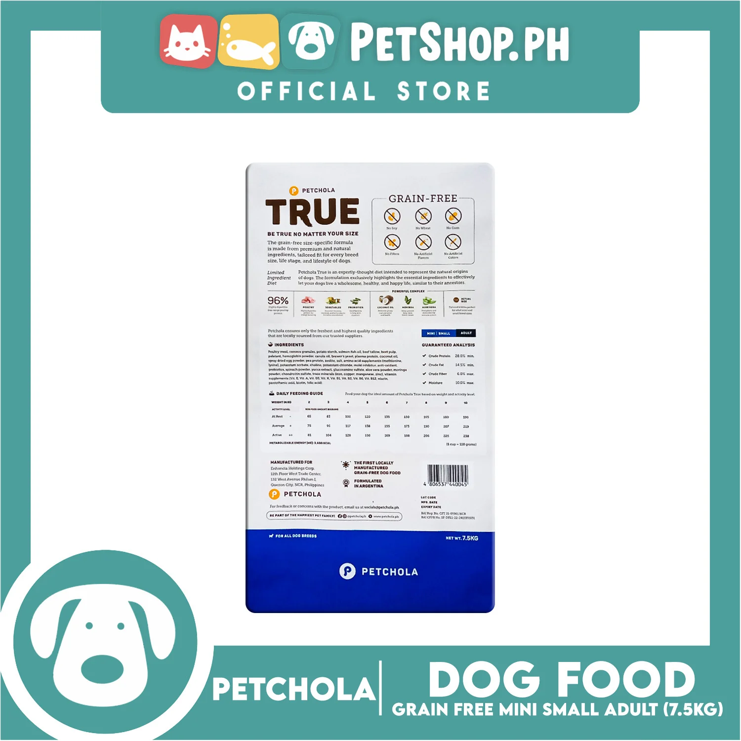 Petchola True Grain Free Mini to Small Breeds (Adult) Dog Food 7.5kg - Image 4