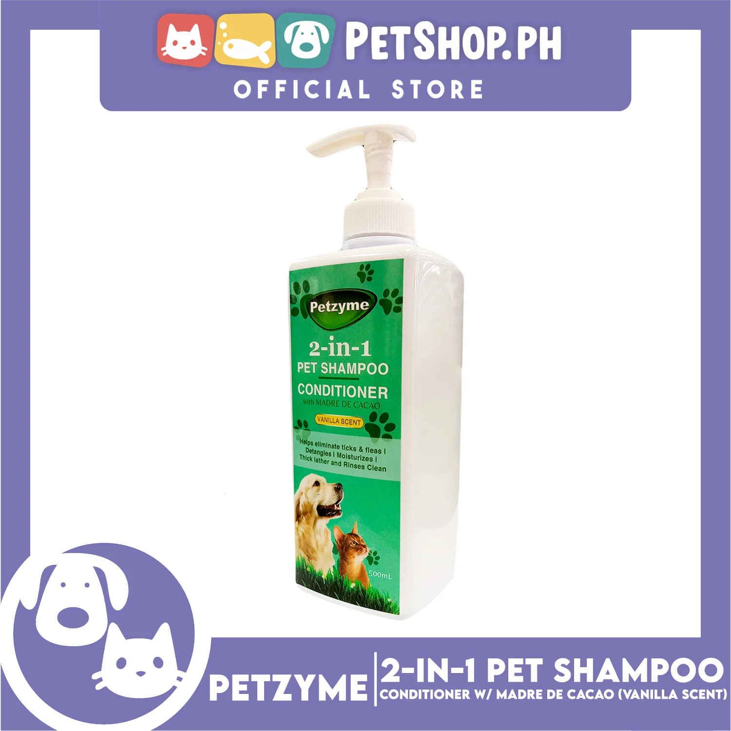 Petzyme 2 in 1 Pet Shampoo, Conditioner With Madre De Cacao (Vanilla Scent) Pets Grooming - Image 4