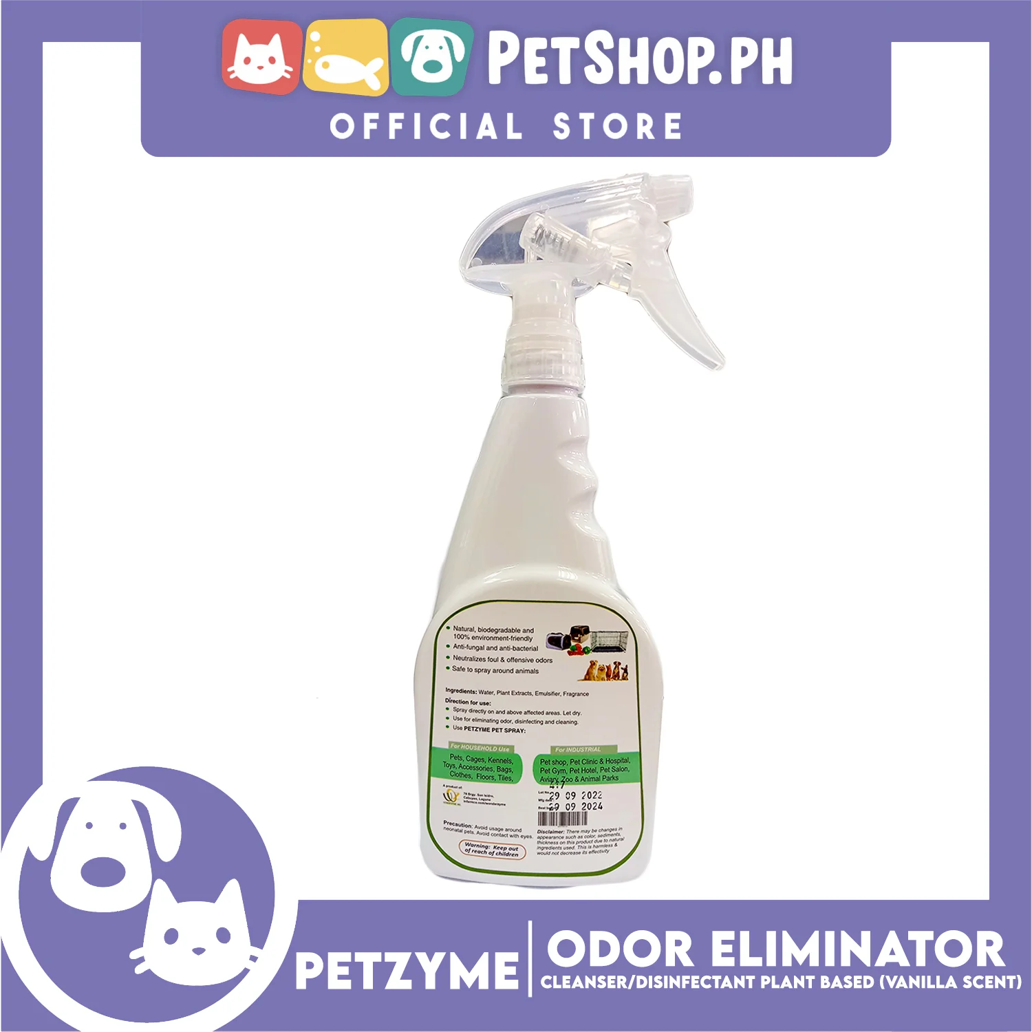 Petzyme Pet 3 in 1 Spray 500ml (Vanilla Scent) Natural Pet Spray, Odor Eliminator, Cleanser, Disinfectant Pets Spray - Image 3