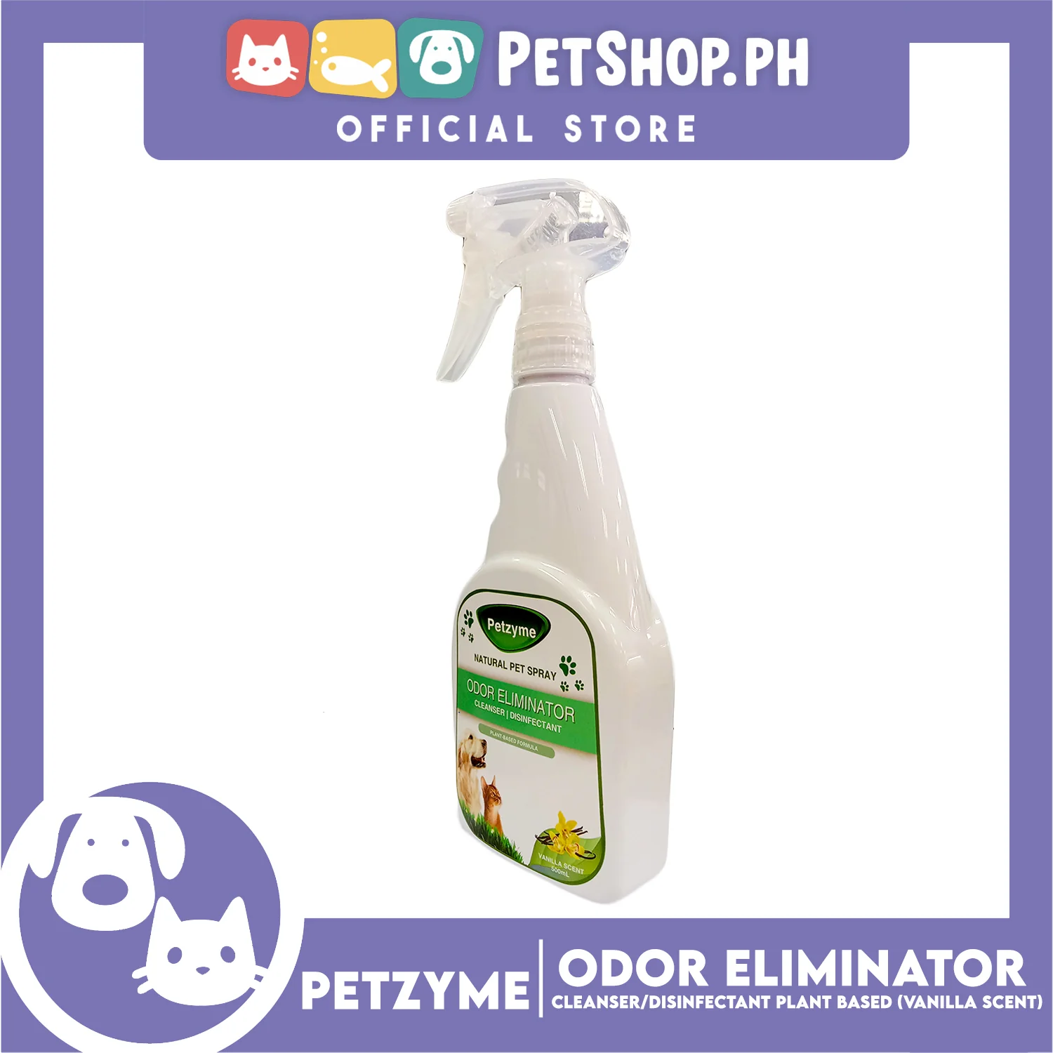 Petzyme Pet 3 in 1 Spray 500ml (Vanilla Scent) Natural Pet Spray, Odor Eliminator, Cleanser, Disinfectant Pets Spray - Image 4