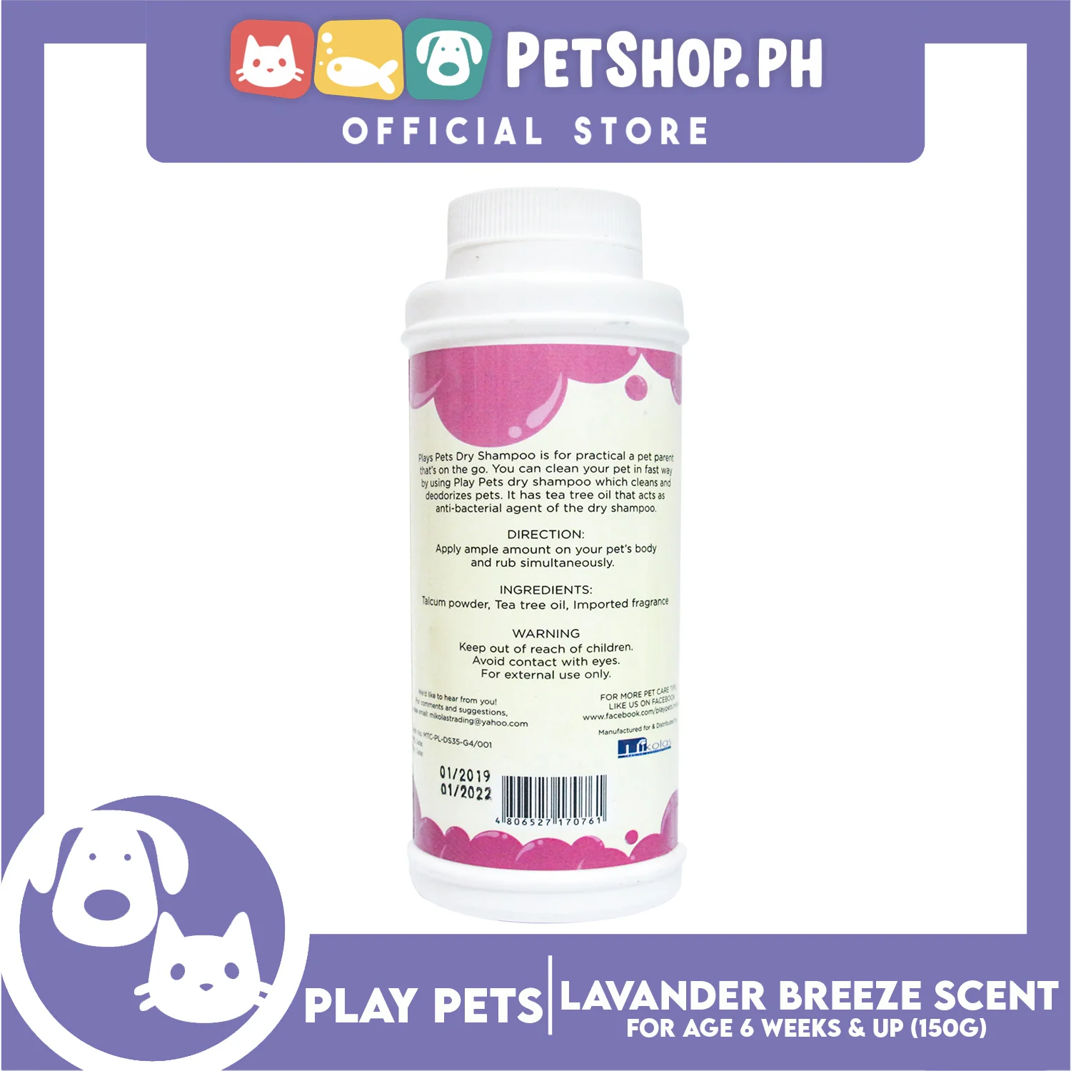 Play Pets Dry Shampoo 150g (Lavender Breeze Scent) For All Types Of Dogs And Cats - Image 3