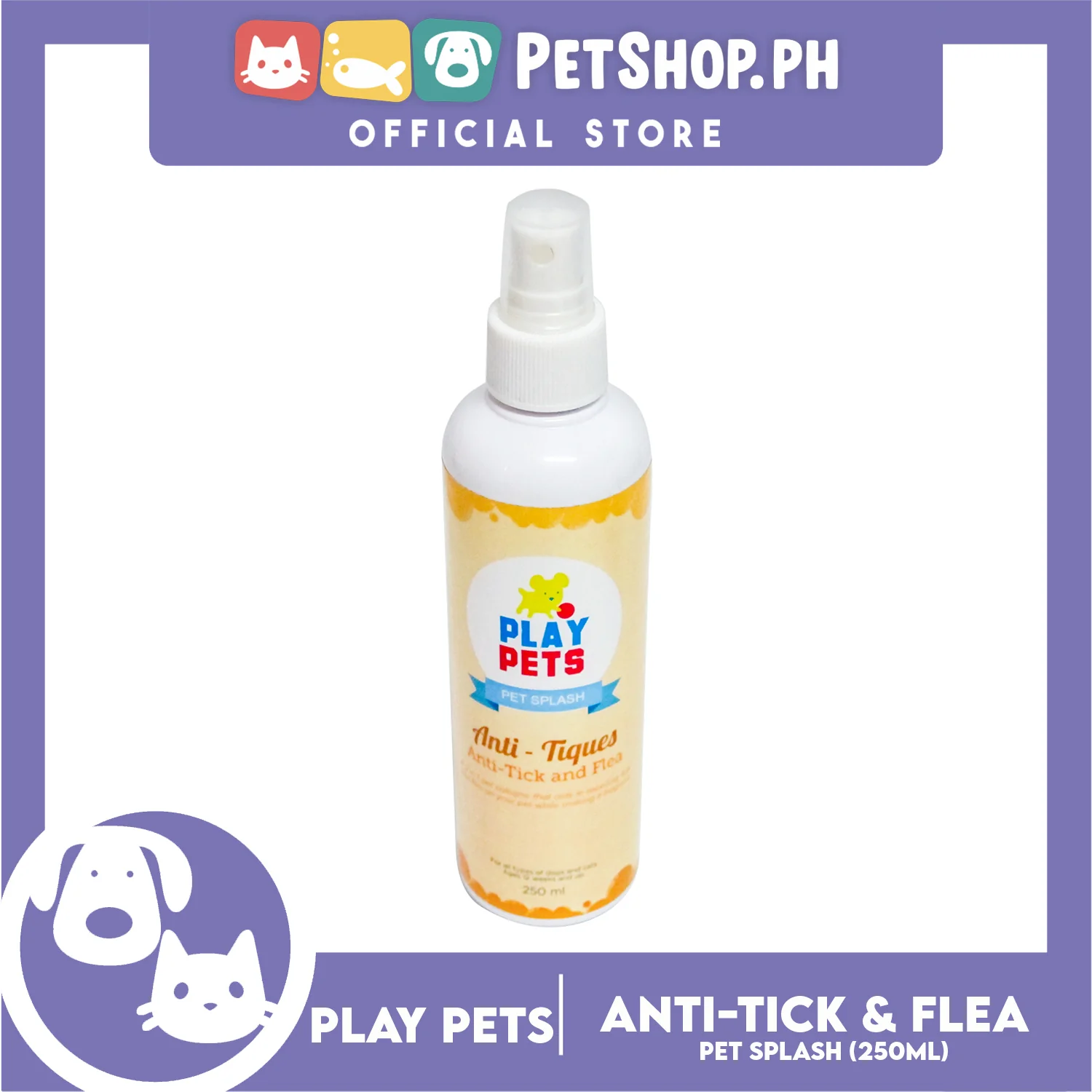 Play Pets, Pet Splash Anti-Tick and Flea, 2-in-1 Pet Cologne 250ml For All Types Of Dogs And Cats - Image 3