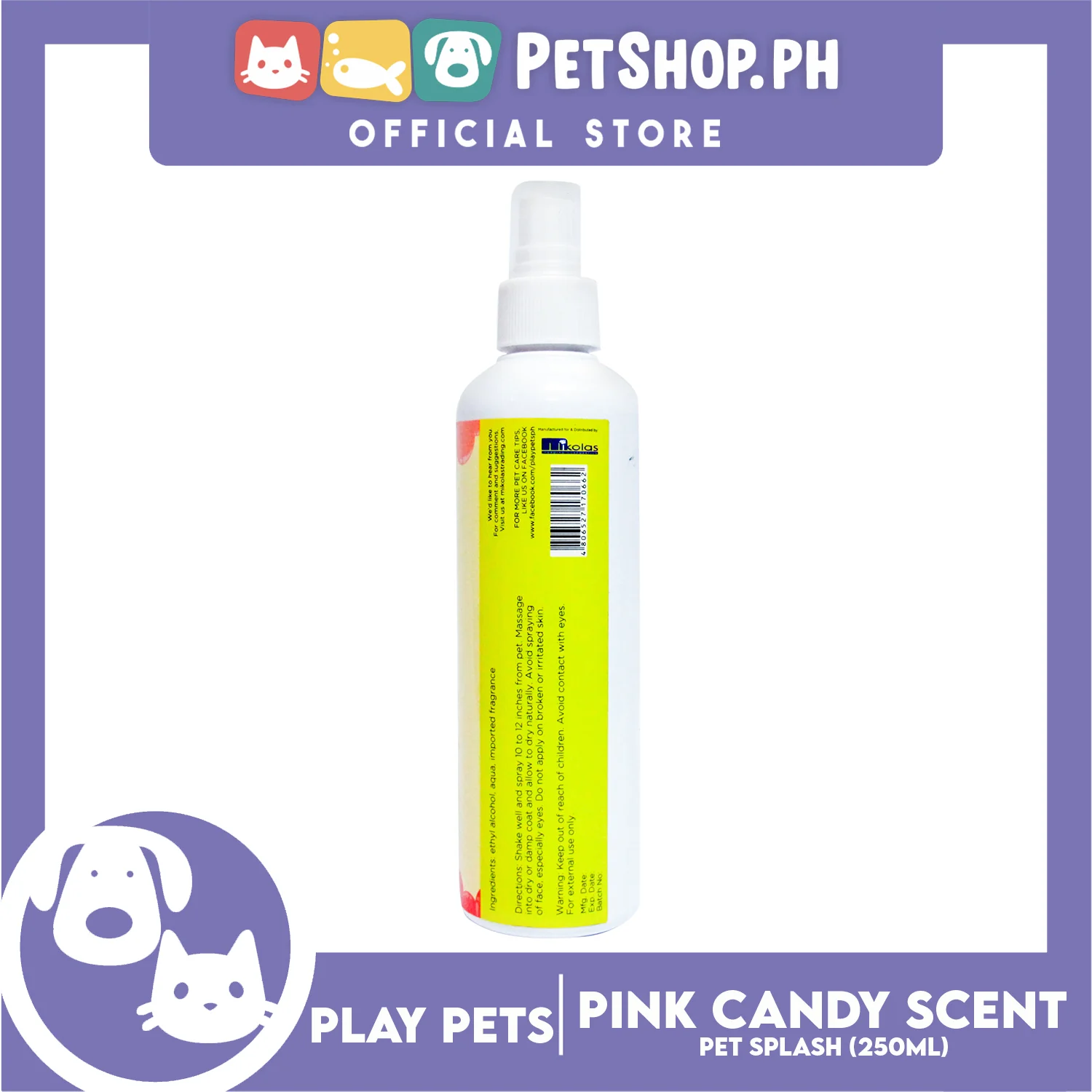Play Pets, Pet Splash (Pink Candy Scent) Pet Cologne 250ml For All Types Of Dogs And Cats - Image 3
