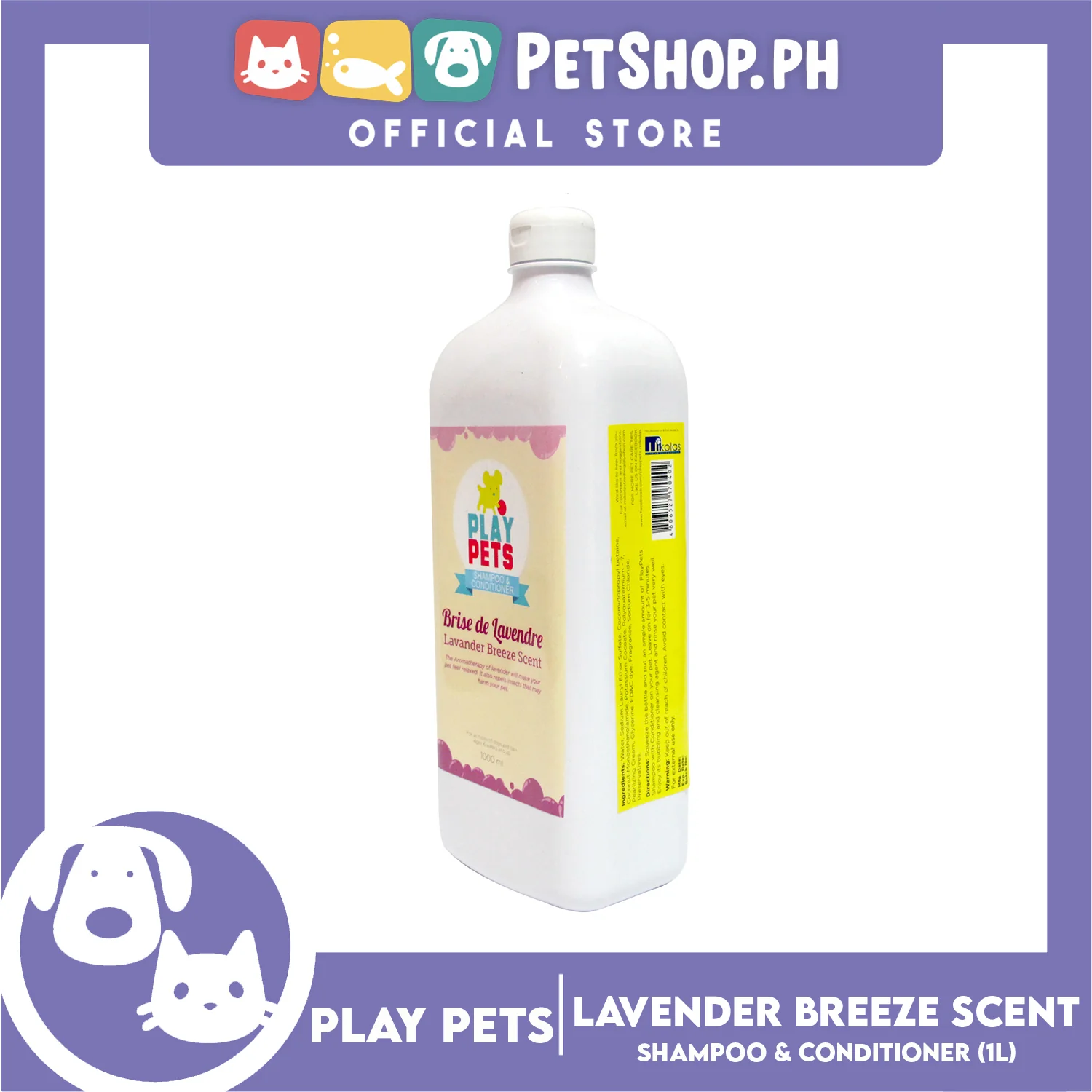 Play Pets Shampoo and Conditioner 1000ml (Lavander Breeze Scent) For All Types Of Dogs And Cats - Image 2