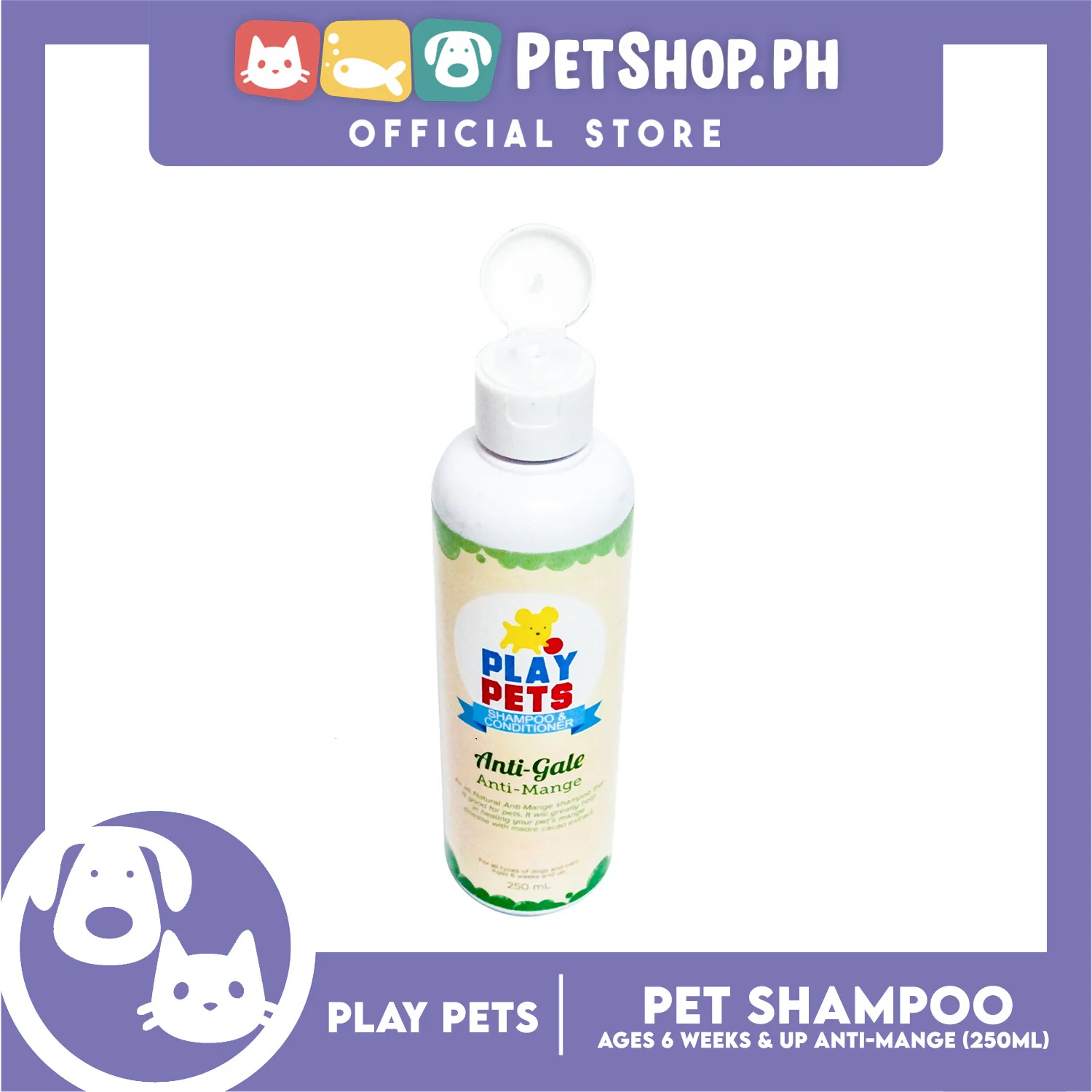 Play Pets Shampoo and Conditioner 250ml For All Types Of Dogs And Cats (Anti-Mange) - Image 3