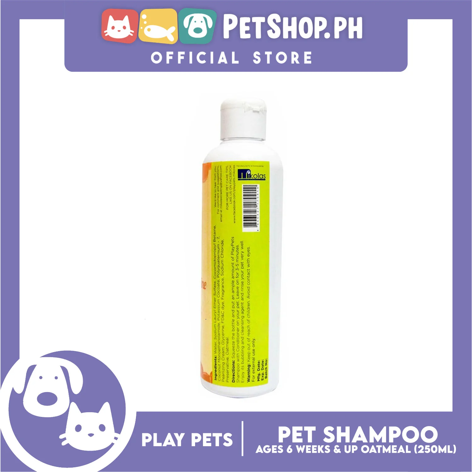 Play Pets Shampoo and Conditioner 250ml For All Types Of Dogs And Cats (Oatmeal) - Image 3