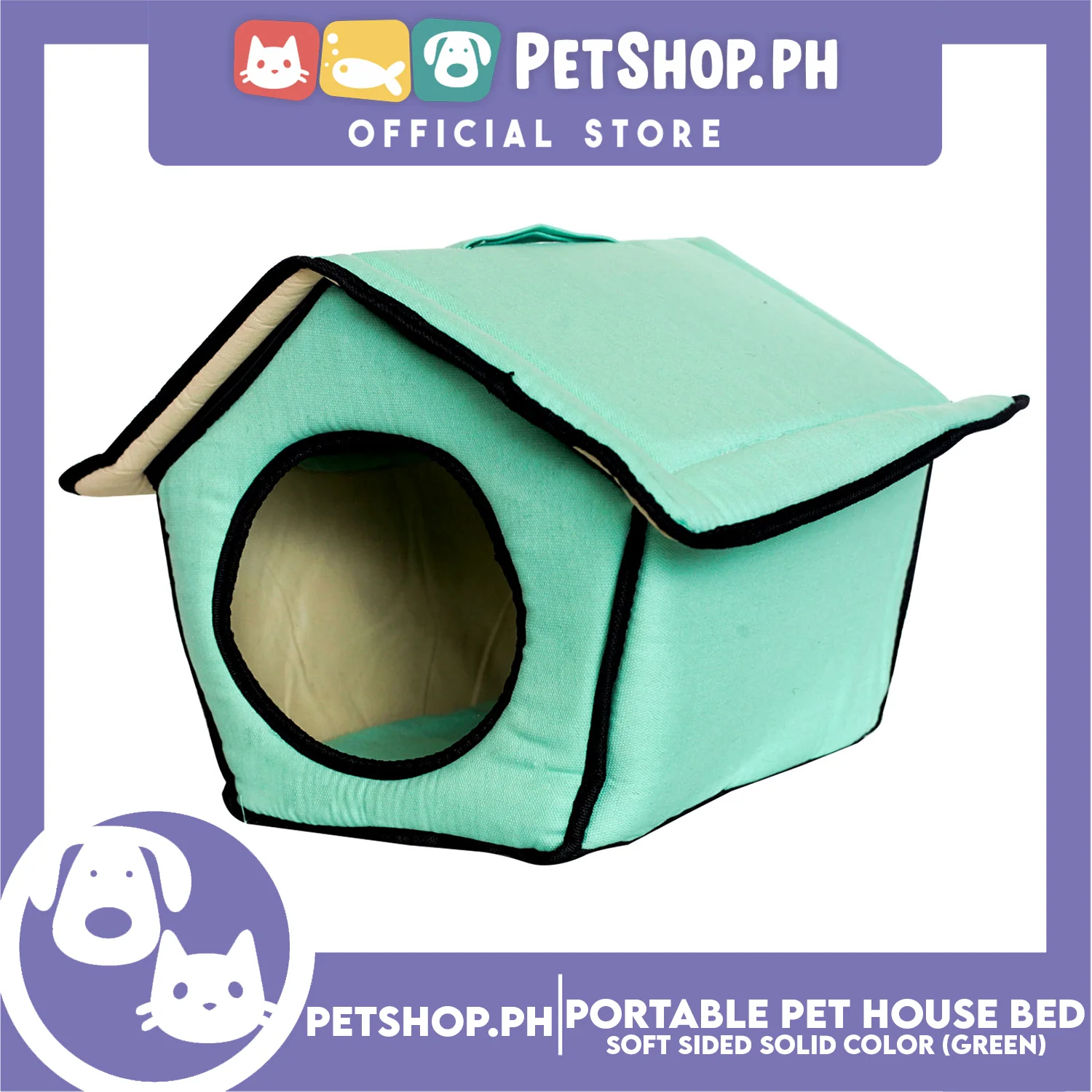 Portable Pet House Bed With Soft Sided Solid Color 30x33x32cm Medium (Mint Green) - Image 2