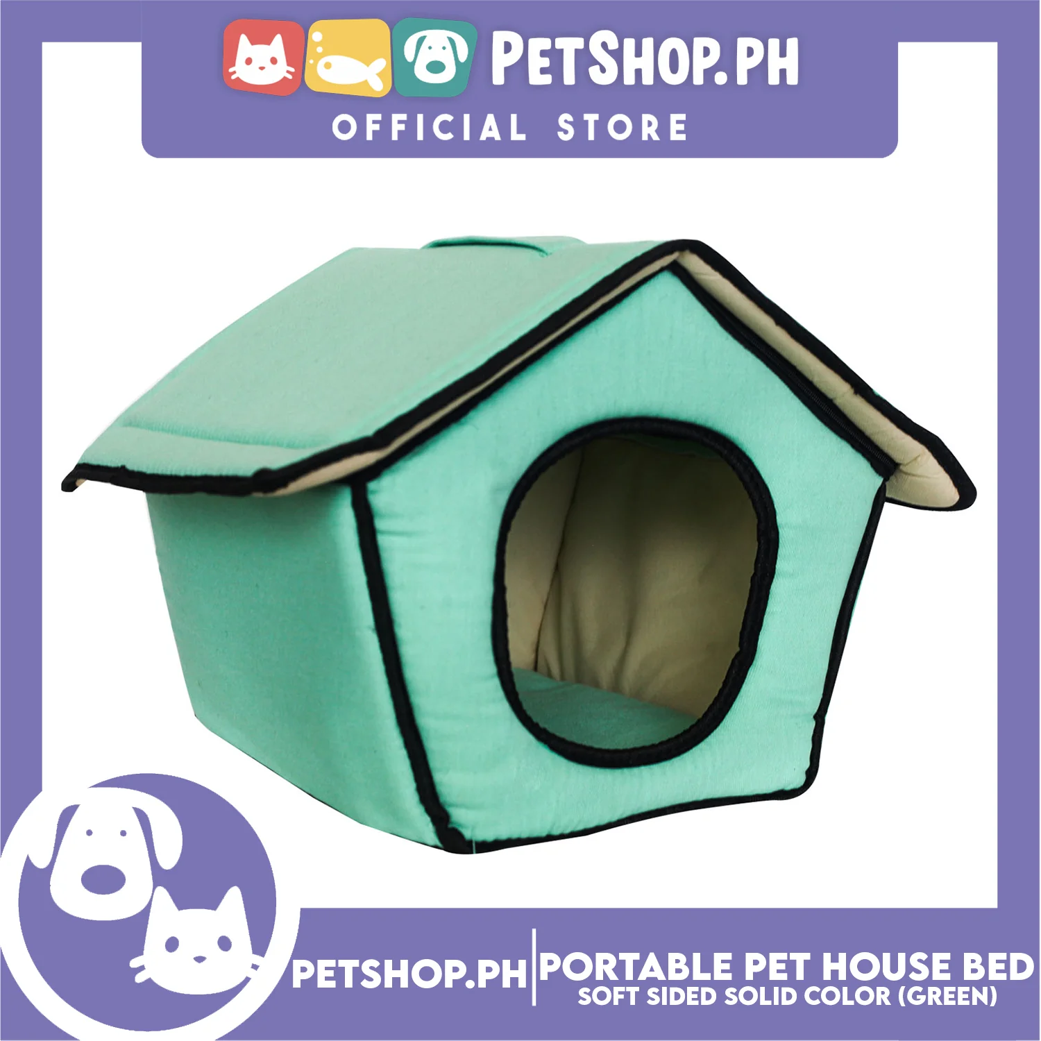 Portable Pet House Bed With Soft Sided Solid Color 30x33x32cm Medium (Mint Green) - Image 3