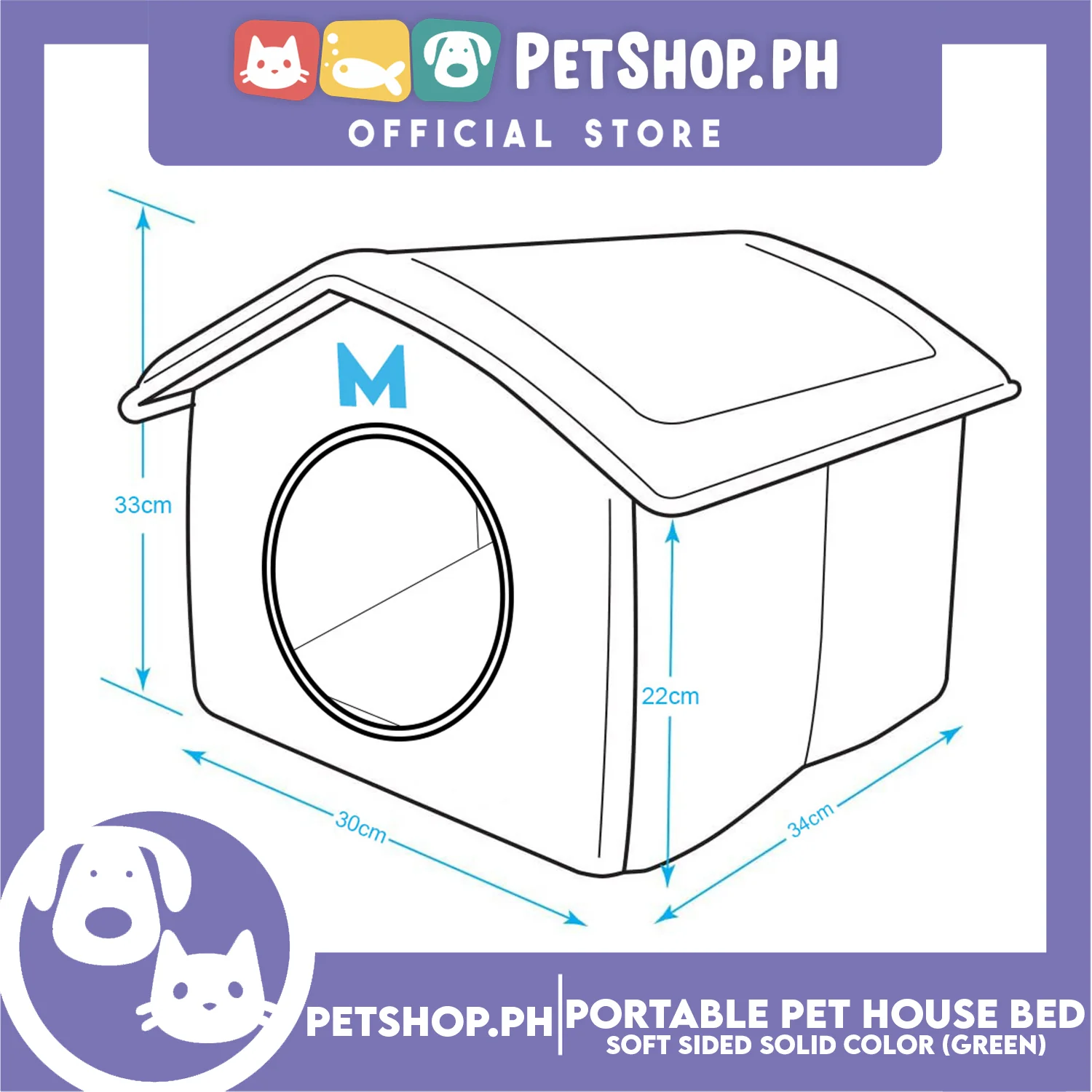 Portable Pet House Bed With Soft Sided Solid Color 30x33x32cm Medium (Mint Green) - Image 7