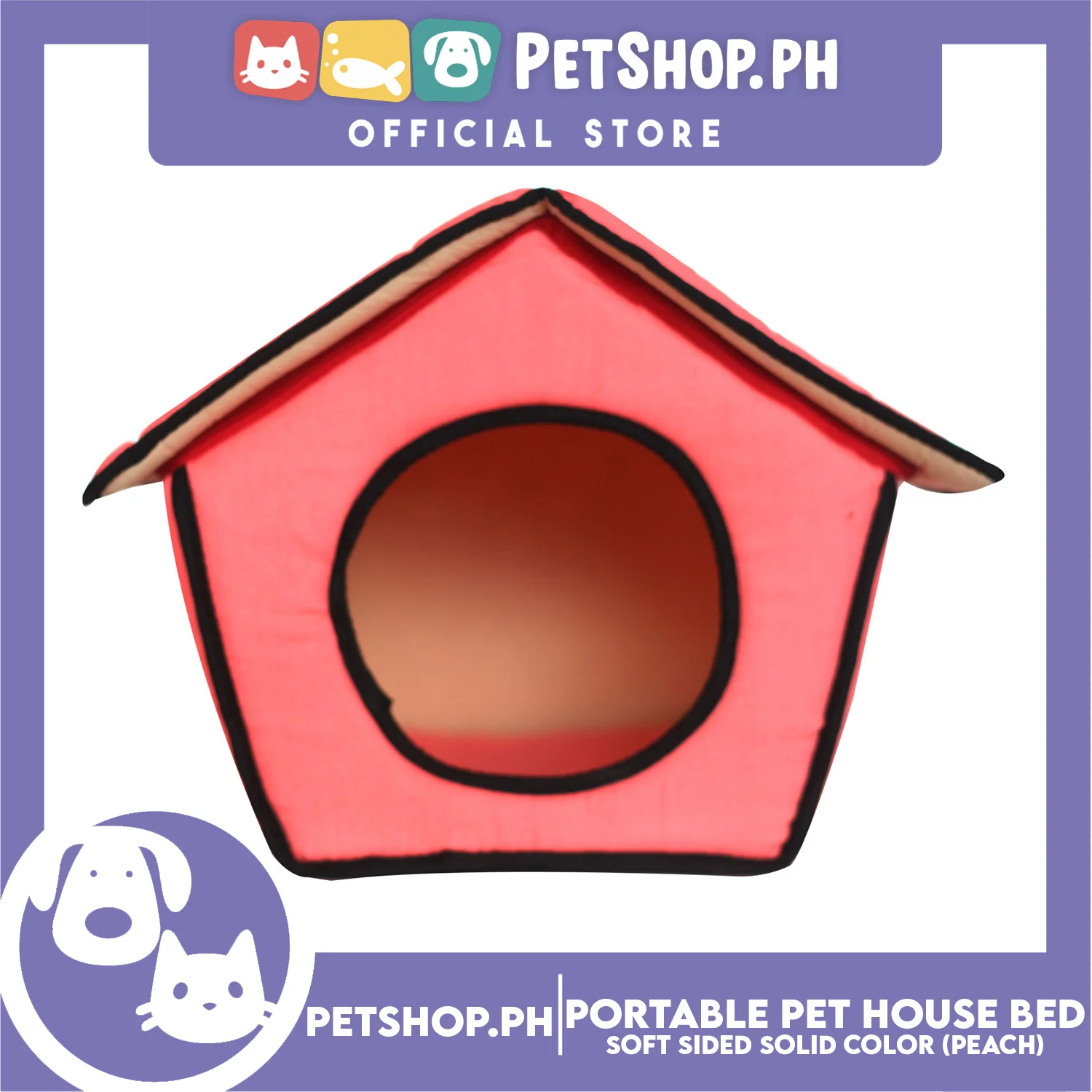 Portable Pet House Bed With Soft Sided Solid Color 30x33x32cm Medium (Peach)