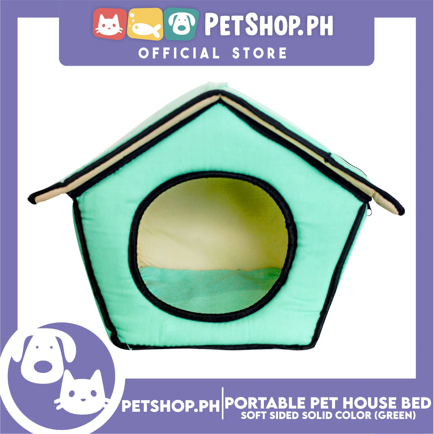 Portable Pet House Bed With Soft Sided Solid Color 35x39x43cm Large (Mint Green)