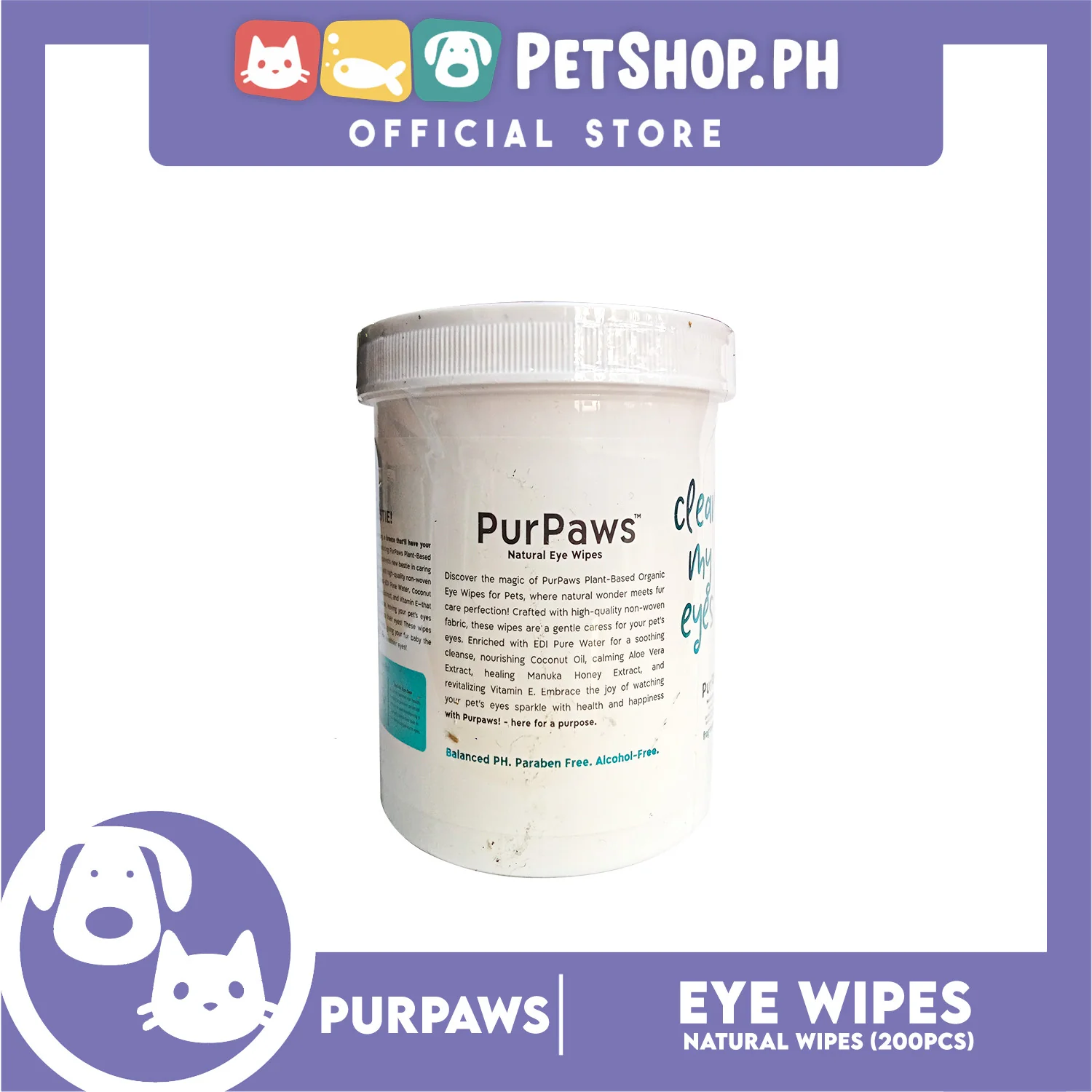 Purpaws Clean My Eyes Organic Pet Dog Cat Eye Wipes 200pcs Sheets Fragrance-Free - Image 3