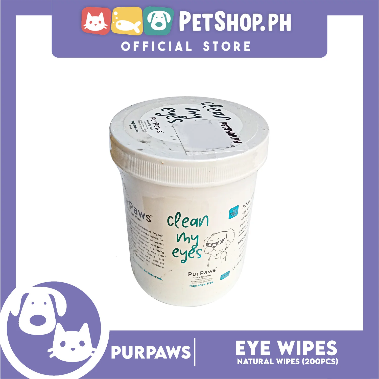 Purpaws Clean My Eyes Organic Pet Dog Cat Eye Wipes 200pcs Sheets Fragrance-Free - Image 4