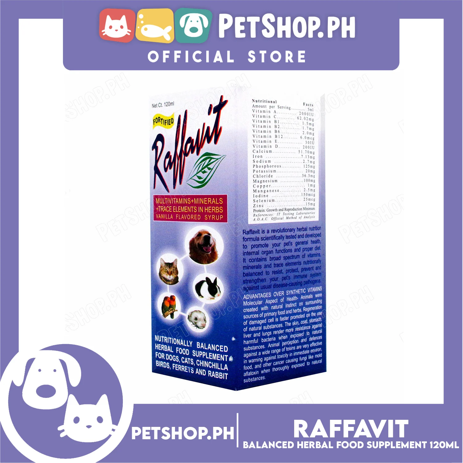 Raffavit Multivitamins + Minerals Vanilla Flavored Syrup 120ml Food Supplement for Dogs, Cats and Small Pets - Image 2