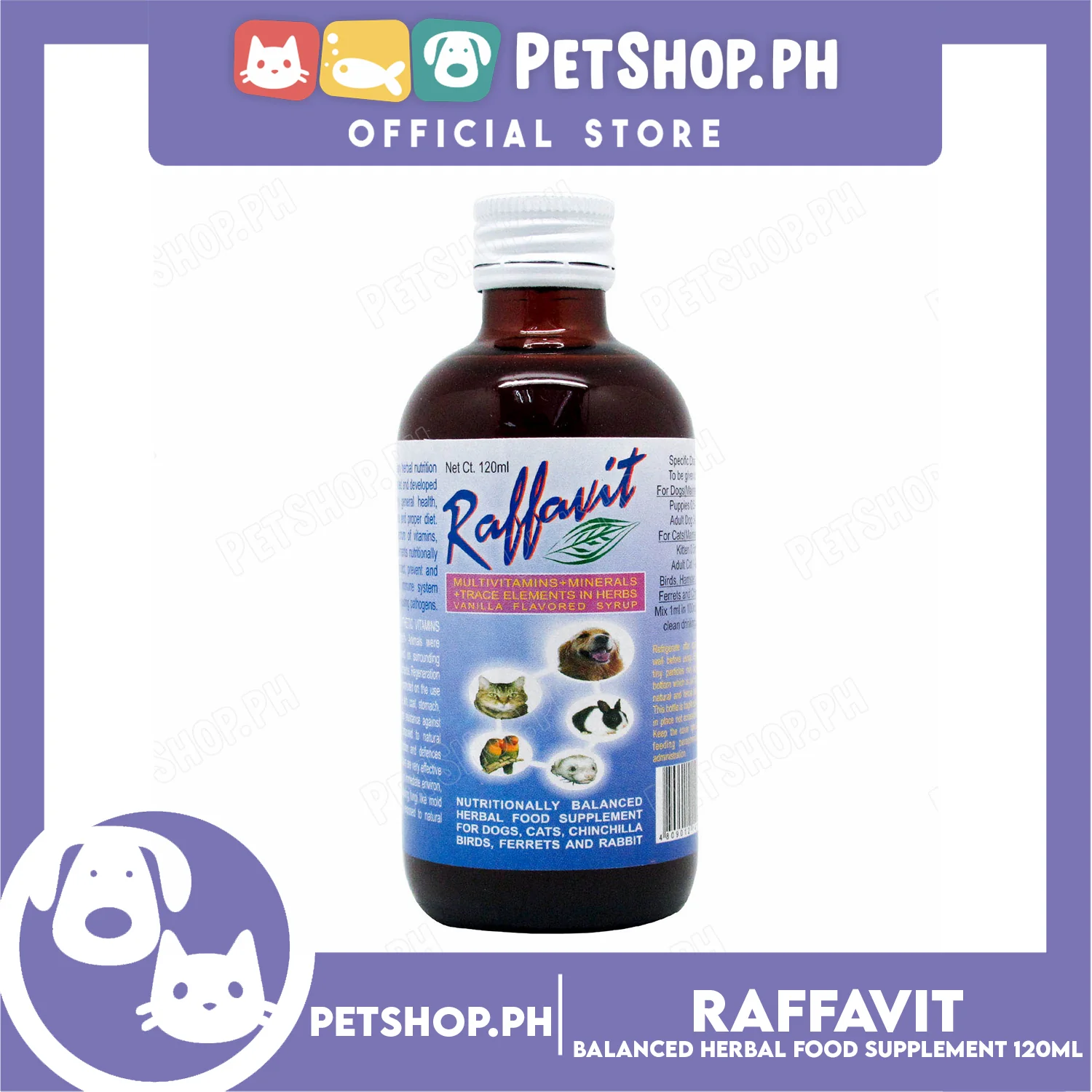 Raffavit Multivitamins + Minerals Vanilla Flavored Syrup 120ml Food Supplement for Dogs, Cats and Small Pets - Image 4