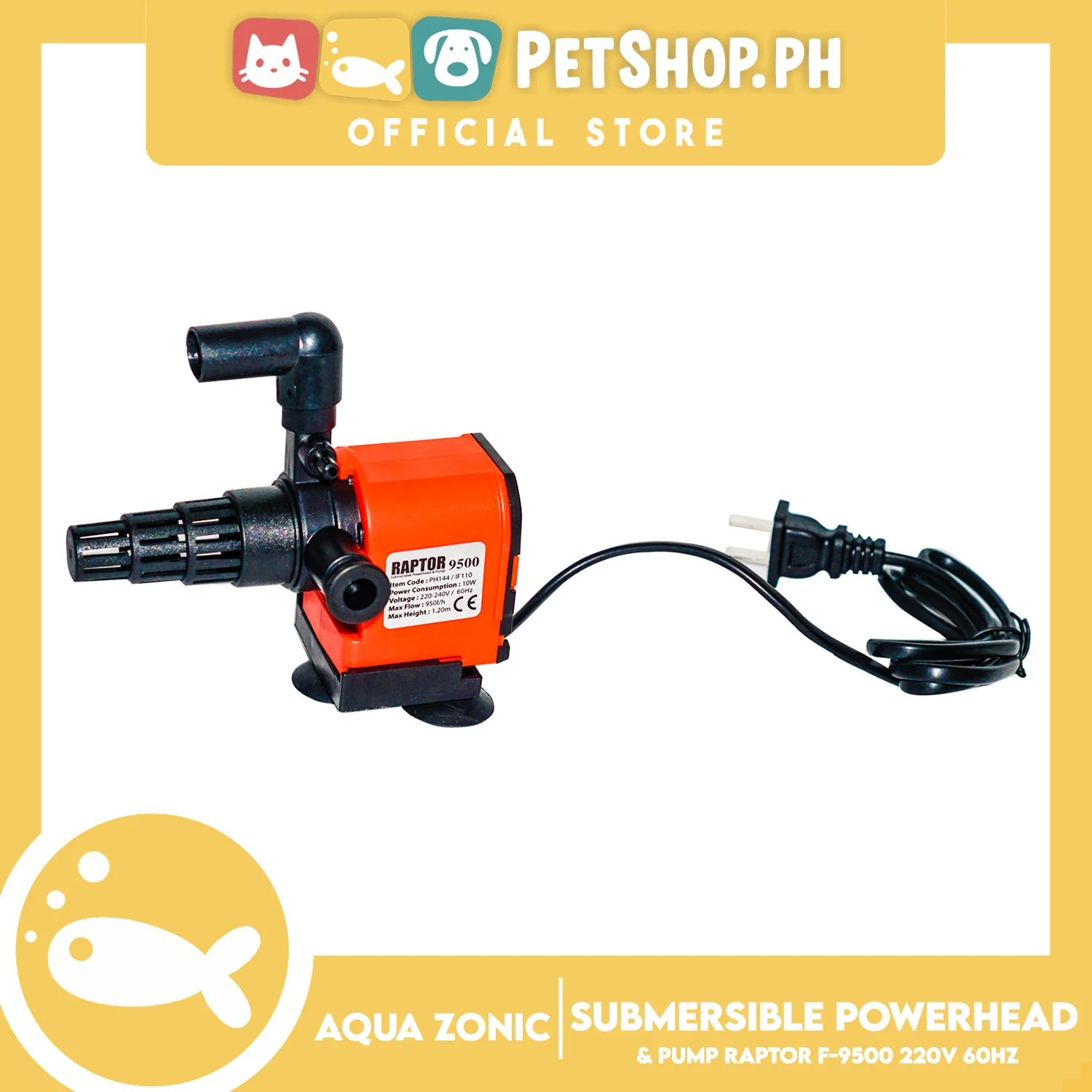 Raptor F-9500 Submersible Filter 10W, Max Flow 950, Max Height 1.20, 220V-240V 60Hz, Durable, Silent, Energy Saving And Strong Performance Fish Tank Filter - Image 7