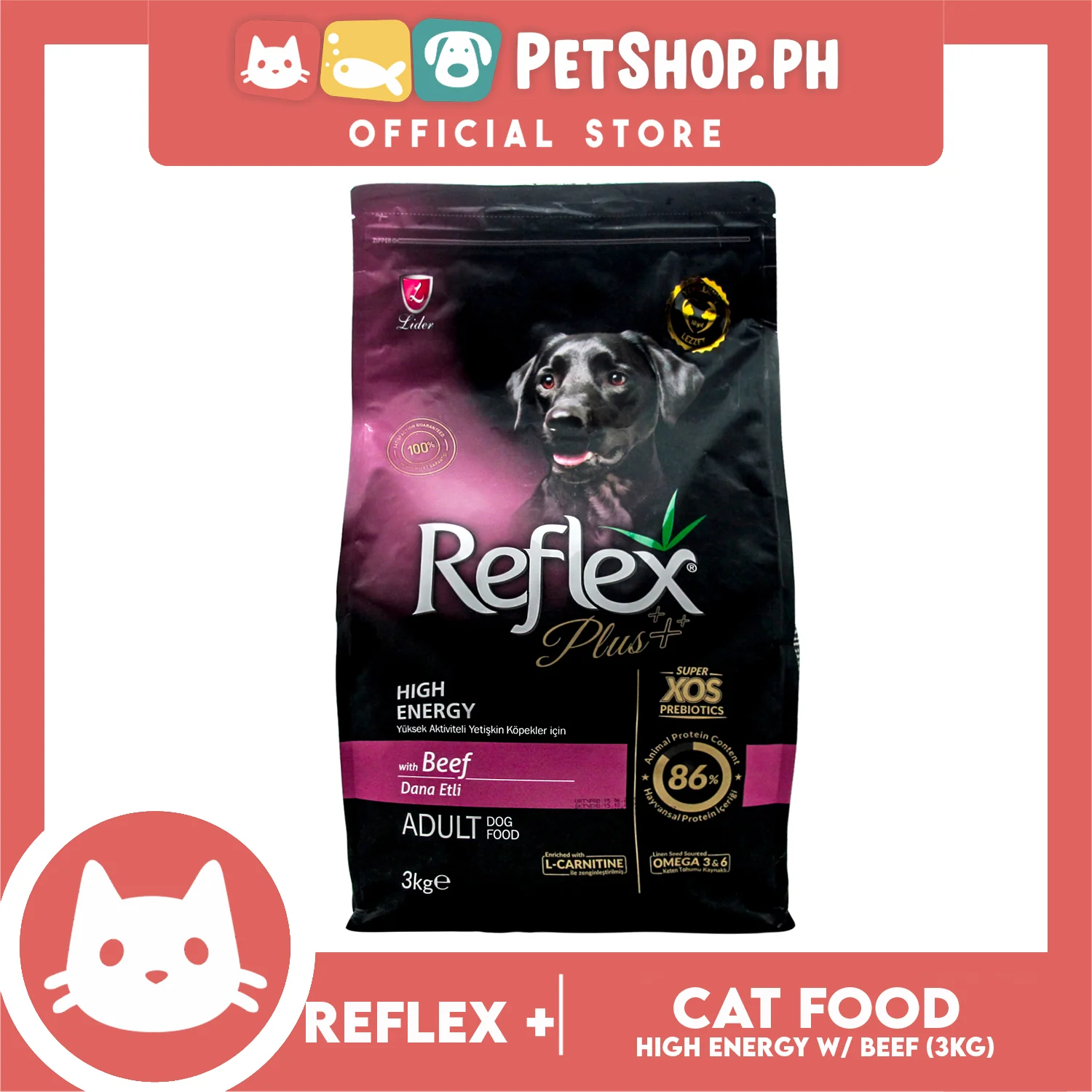 Reflex Adult Dog Food High Energy with Beef 3kg