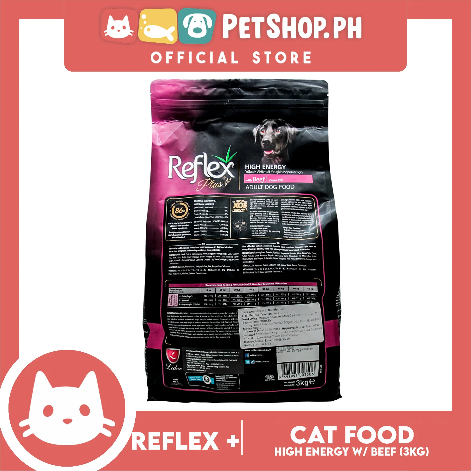 Reflex Adult Dog Food High Energy with Beef 3kg - Image 2