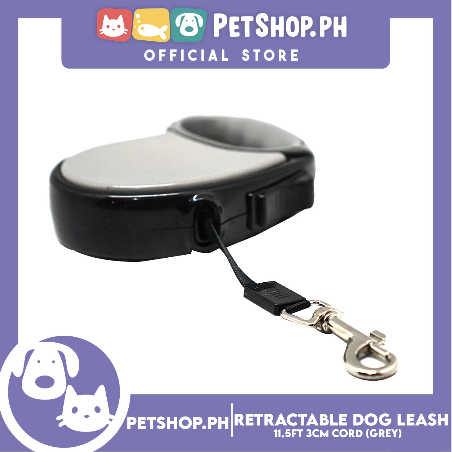 Retractable Dog Leash 11.5ft (3M) Cord with One Button Lock and Release for Up to 25lbs. Dog and Cats (Grey) - Image 4