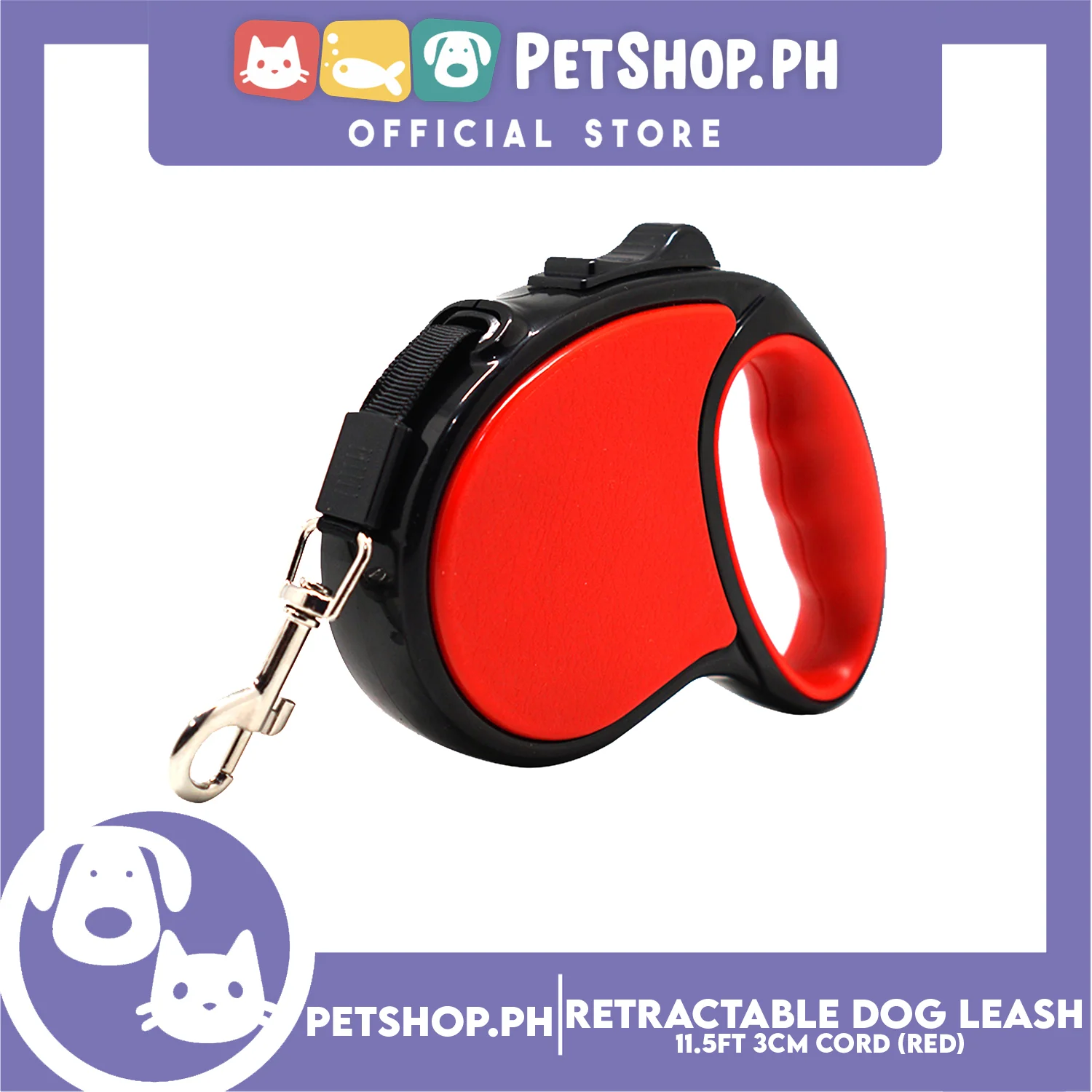 Retractable Dog Leash 11.5ft (3M) Cord with One Button Lock and Release for Up to 25lbs. Dog and Cats (Red) - Image 4