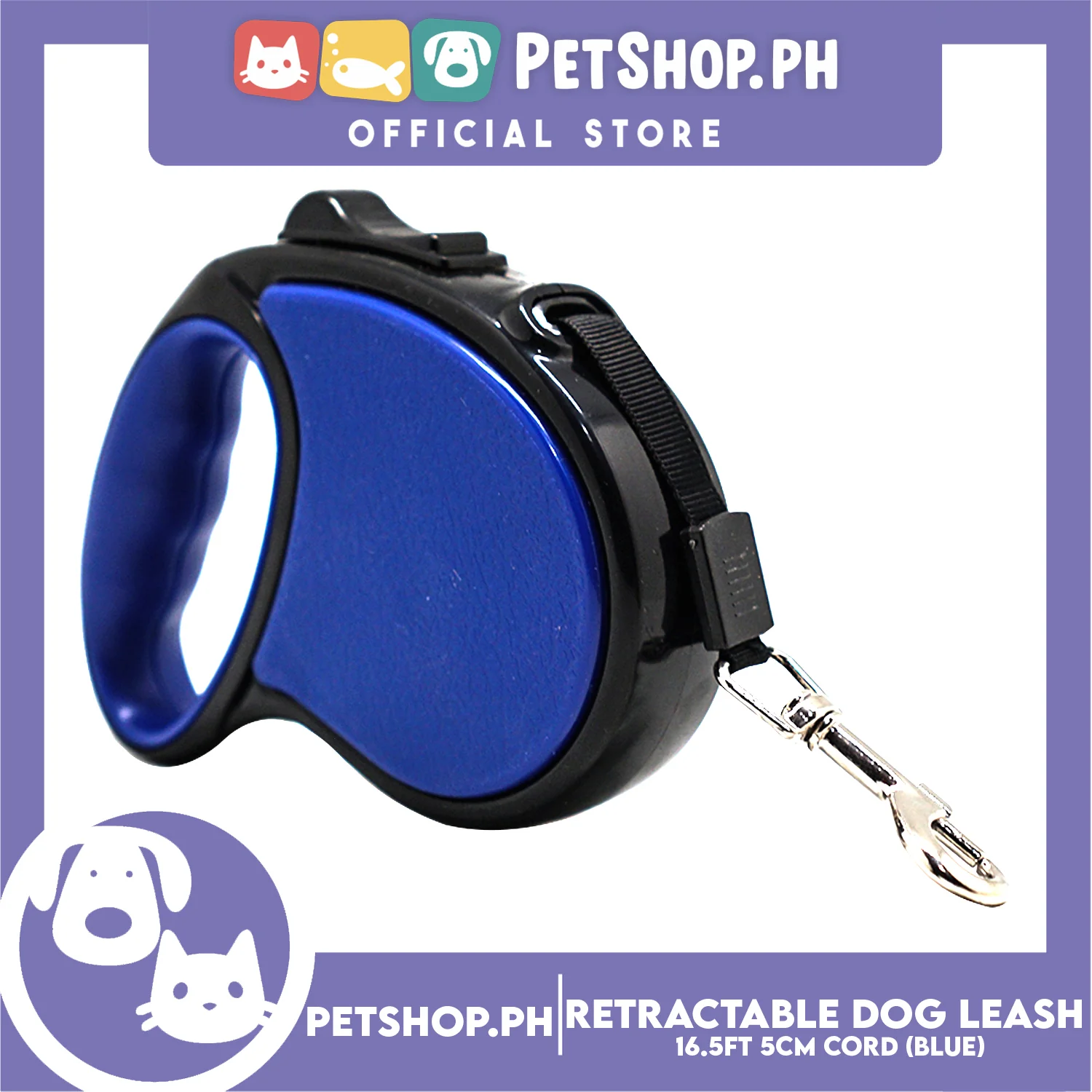 Retractable Dog Leash 16.5ft (5M) Cord with One Button Lock and Release for Up to 33lbs. Dog & Cats (Blue) - Image 3