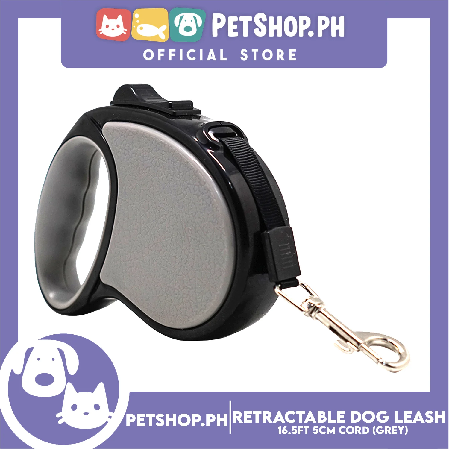 Retractable Dog Leash 16.5ft (5M) Cord with One Button Lock and Release for Up to 33lbs. Dog & Cats (Grey) - Image 4