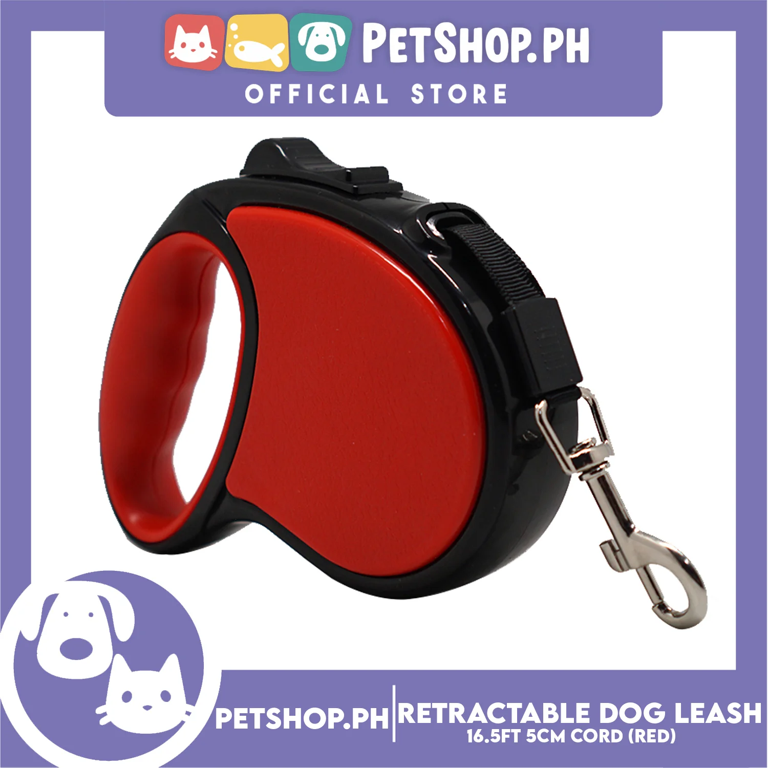 Retractable Dog Leash 16.5ft (5M) Cord with One Button Lock and Release for Up to 33lbs. Dog & Cats (Red) - Image 3