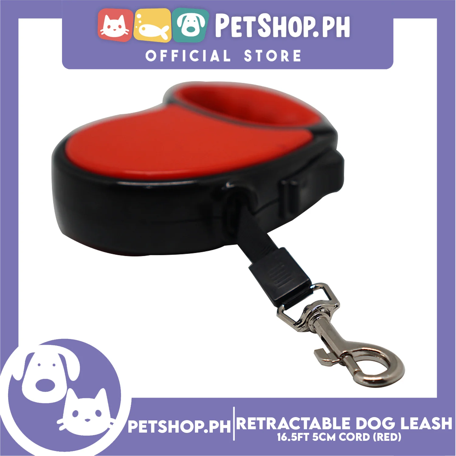 Retractable Dog Leash 16.5ft (5M) Cord with One Button Lock and Release for Up to 33lbs. Dog & Cats (Red) - Image 4