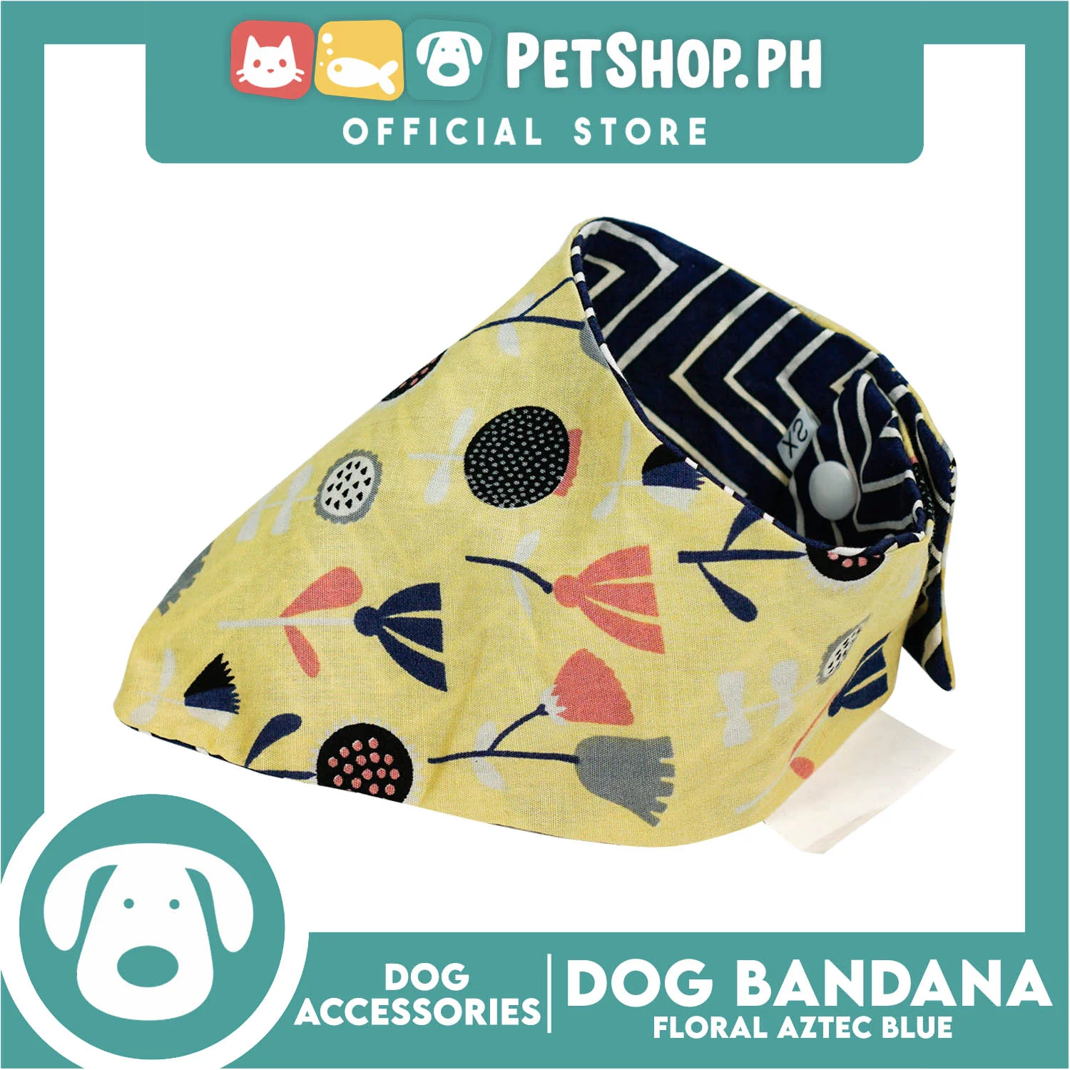 Reversible Dog Pet Bandana Blue Zigzag and Aztec Design Washable Scarf (Large) - Image 4