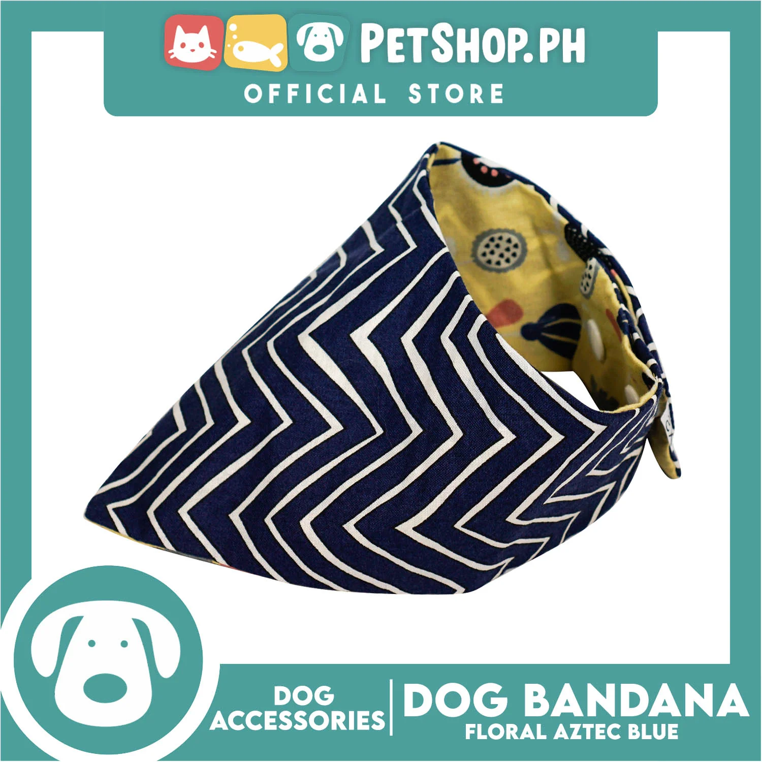 Reversible Dog Pet Bandana Blue Zigzag and Aztec Design Washable Scarf (Small) - Image 4