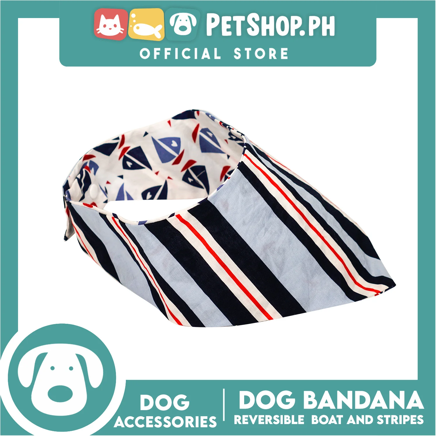 Reversible Dog Pet Bandana Scarf Boat and Stripes Design Washable Scarf (Extra large) - Image 4
