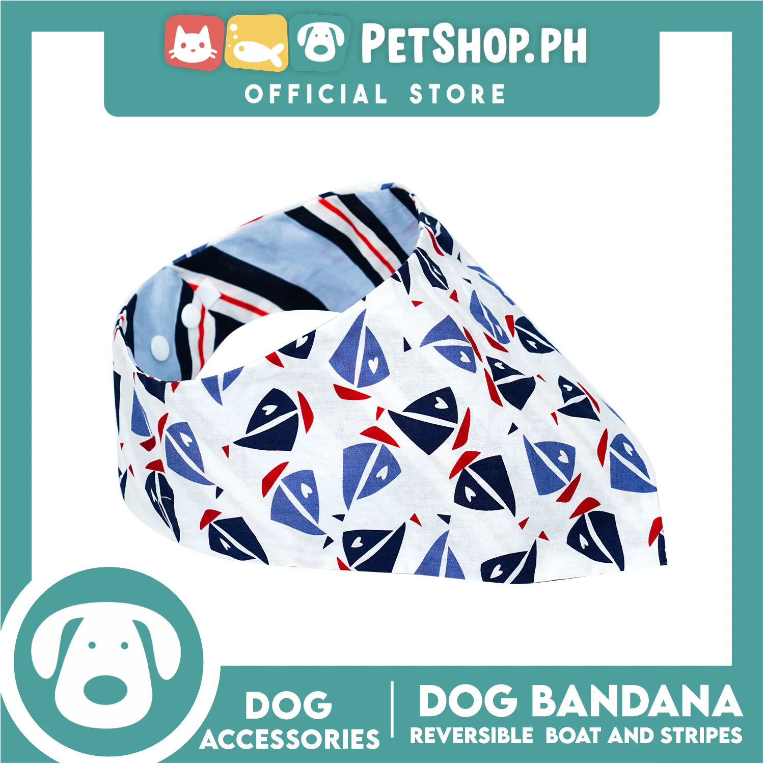 Reversible Dog Pet Bandana Scarf Boat and Stripes Design Washable Scarf (Large) - Image 3