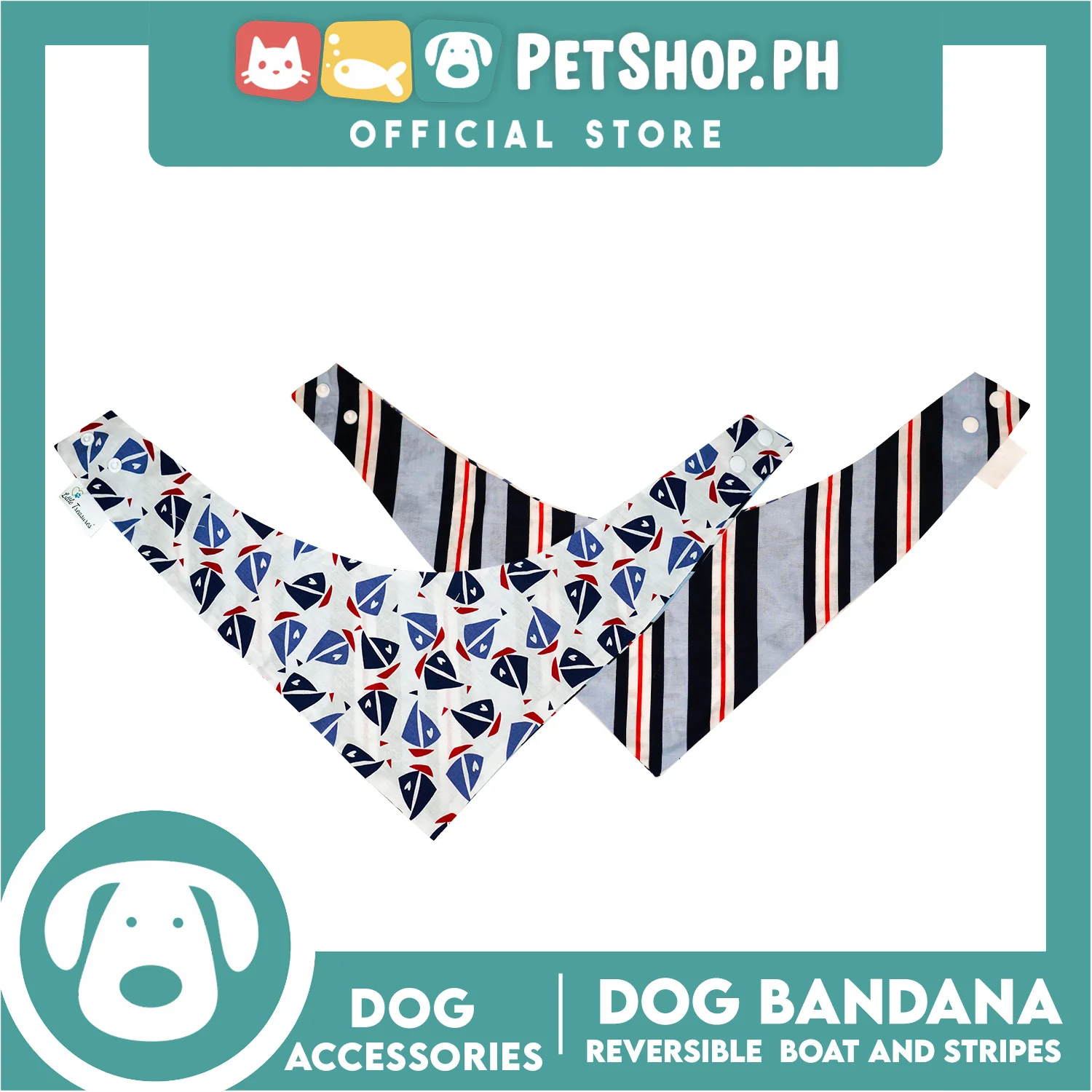 Reversible Dog Pet Bandana Scarf Boat and Stripes Design Washable Scarf (Small) - Image 3