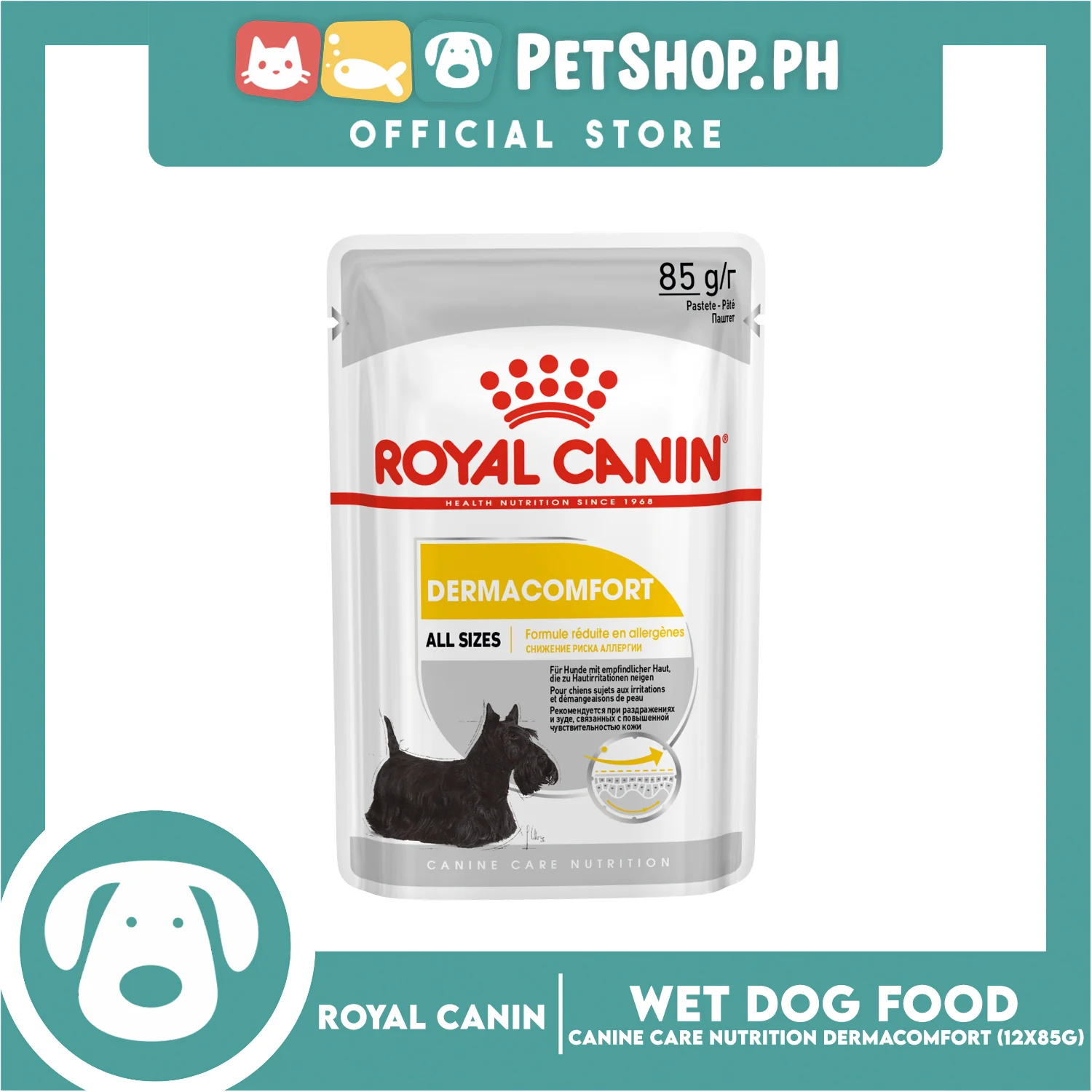 Royal Canin Dermacomfort Loaf (85g x 12g) Adult Wet Dog Food - Canine Care Nutrition - Image 8