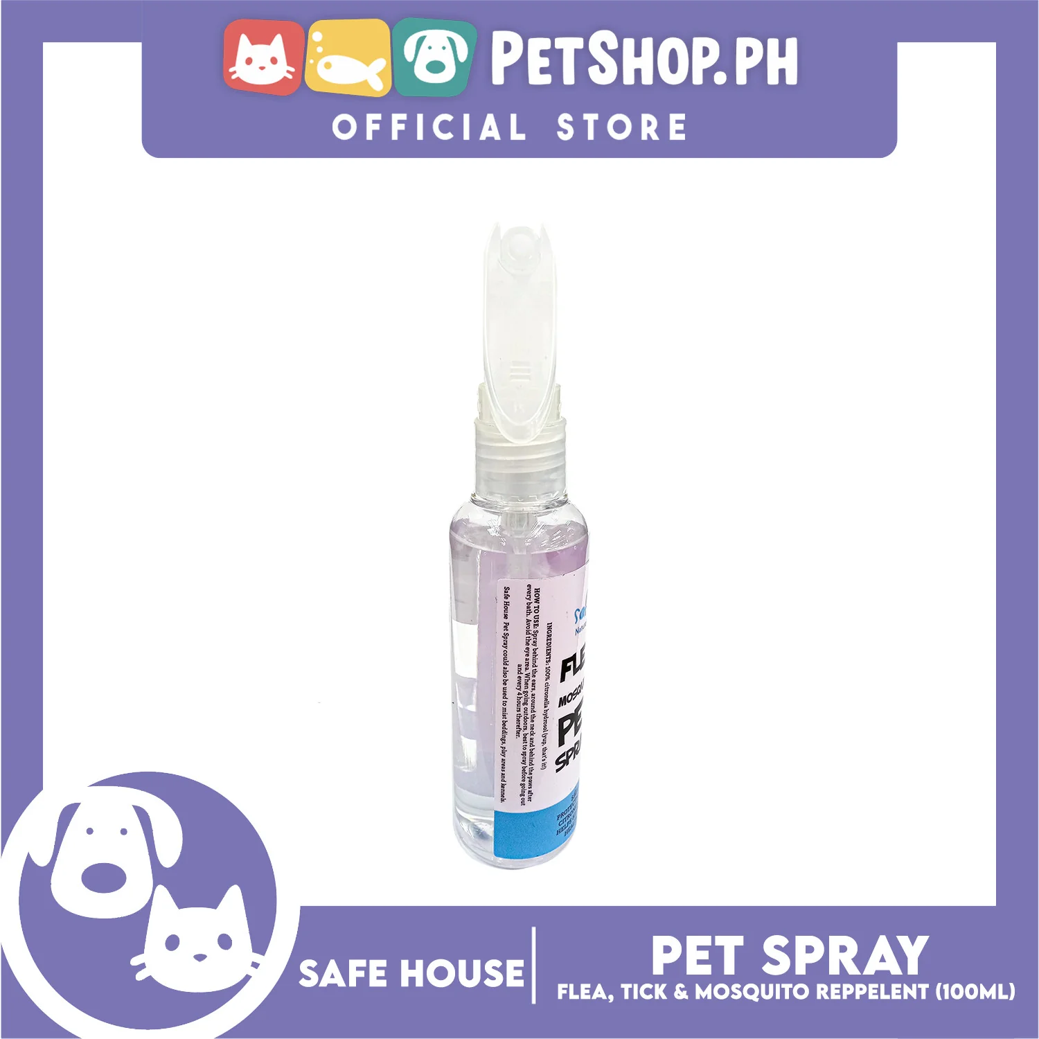 Safe House Natural Pet Care Solutions Flea, Tick and Mosquito Repellent Pet Spray 100ml - Image 3