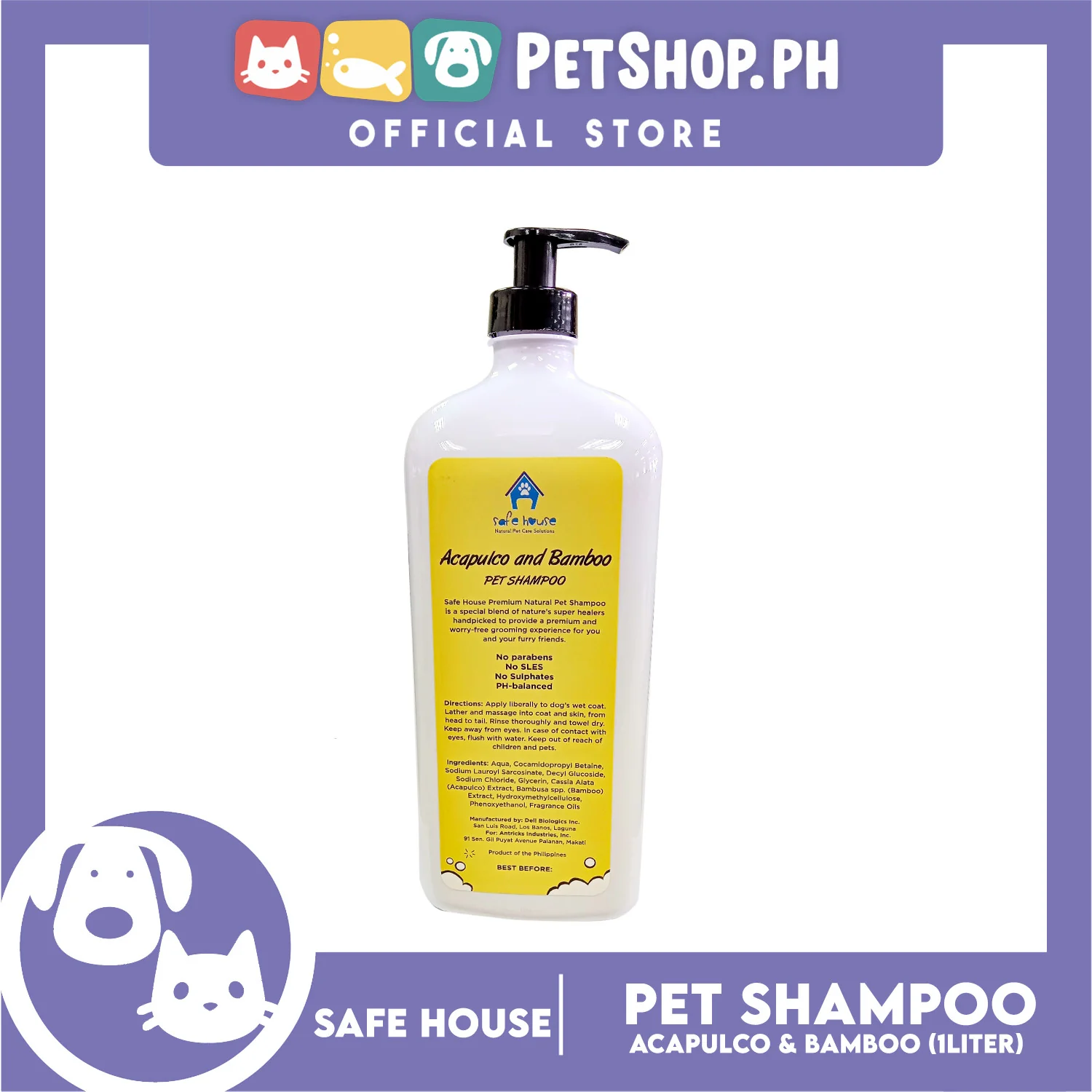 Safe House Natural Pet Care Solutions Pet Shampoo 1000ml (Acapulco and Bamboo) Healthy and Shiny Coat - Image 3