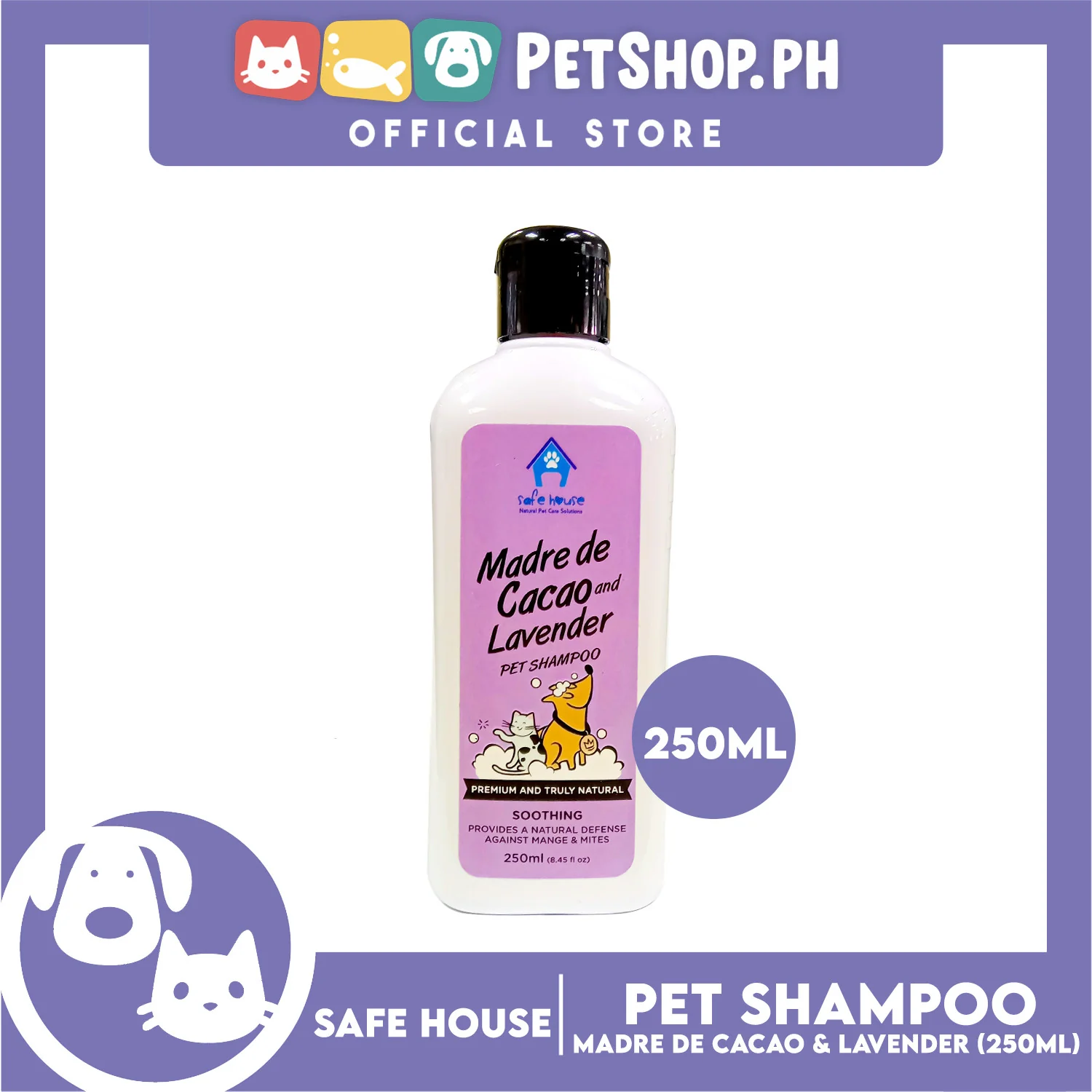 Safe House Natural Pet Care Solutions Pet Shampoo 250ml (Madre de Cacao and Lavender) Soothing