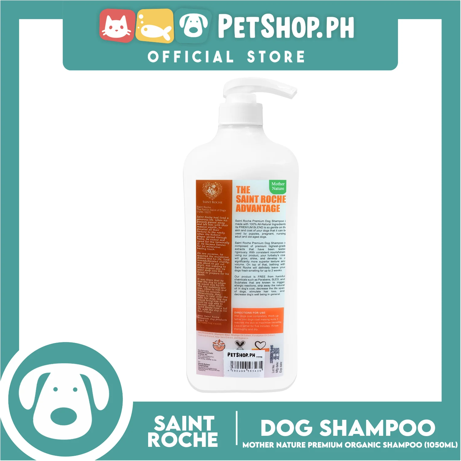 Saint Roche Premium Organic (Mother Nature) 1050ml Dog Shampoo - Image 2