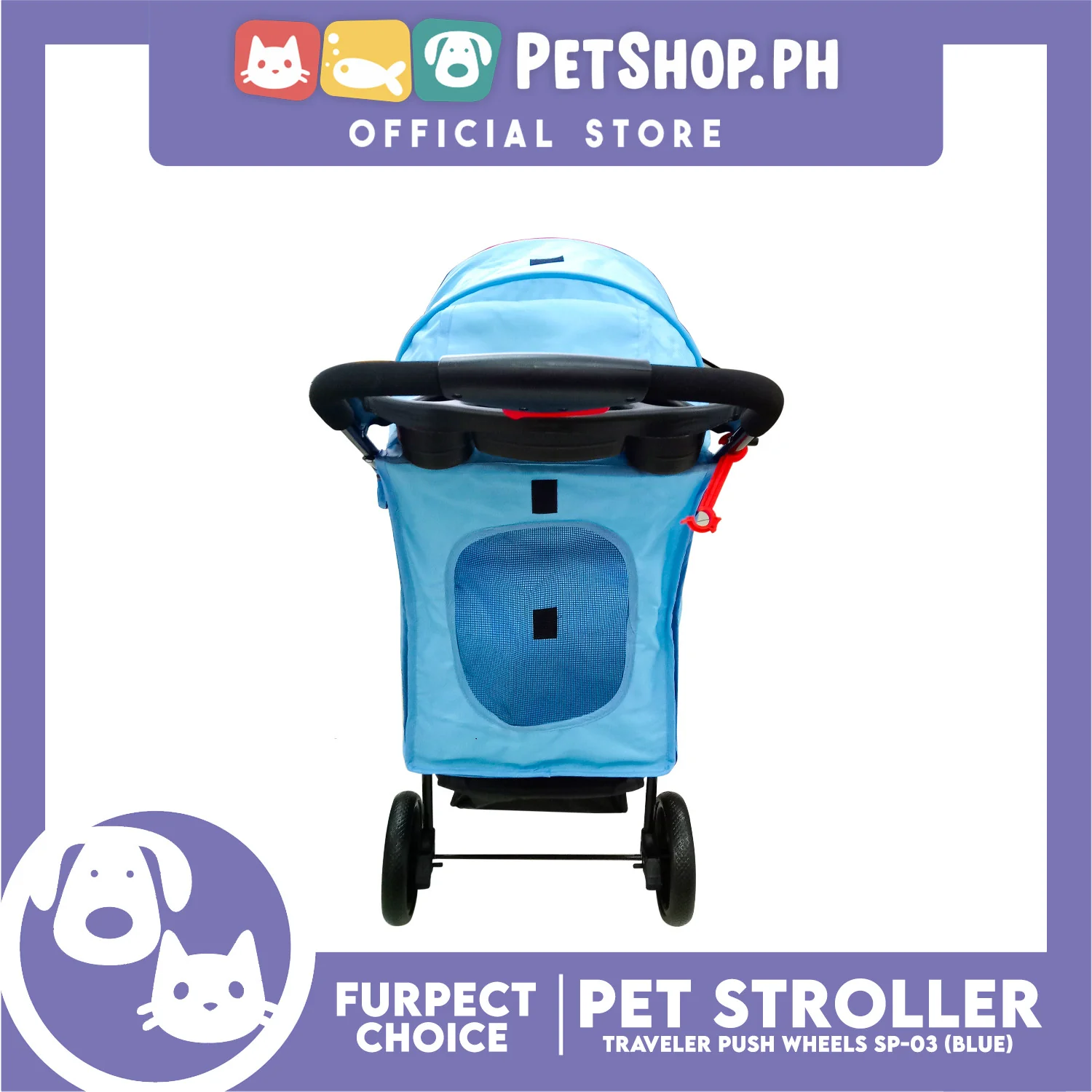 Silver Pet Pet Stroller Travel Push 4 Wheels for Cats and Dogs, Blue Color SP-03 - Image 4