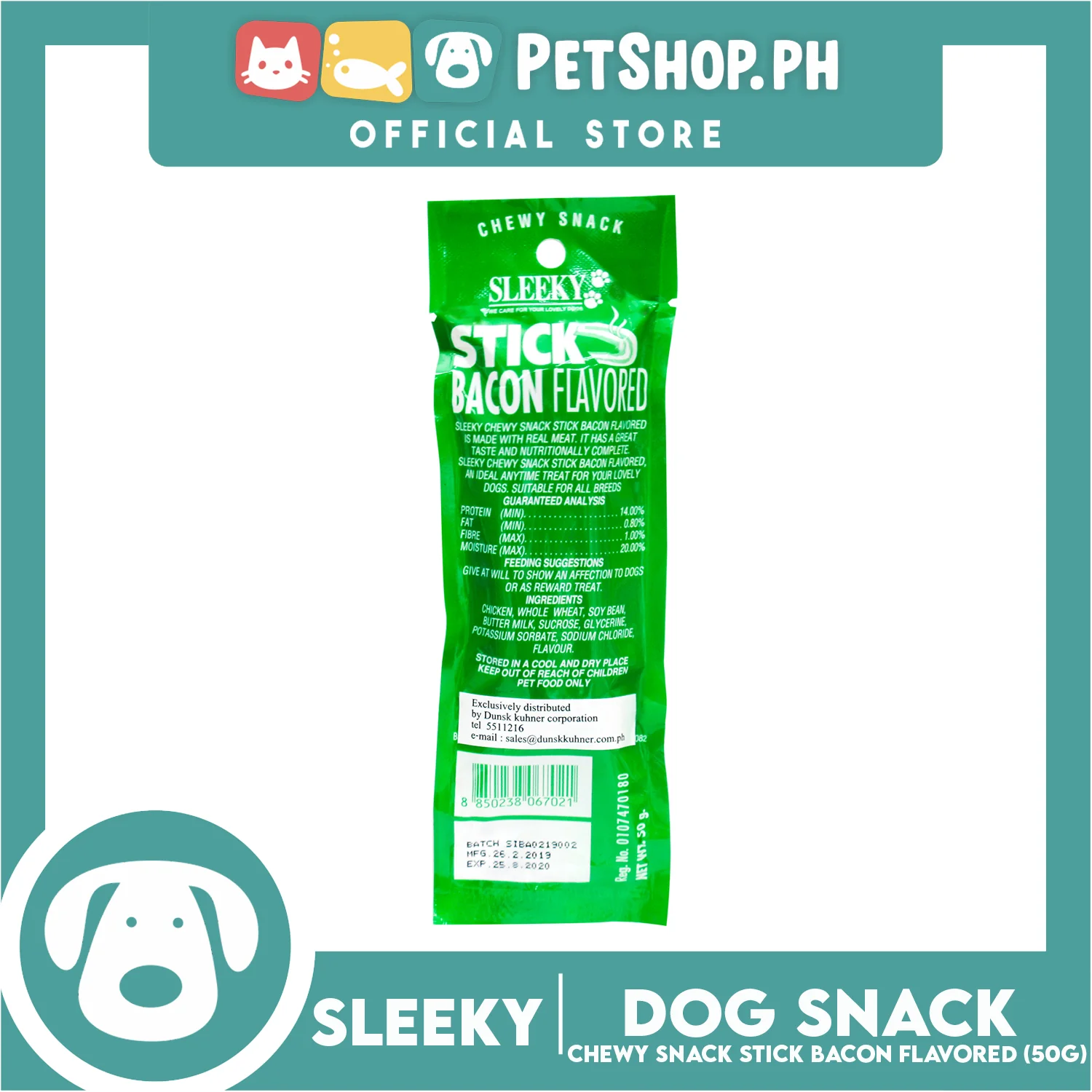 Sleeky Chewy Snack Stick Bacon Flavored 50g Dog Treats - Image 3