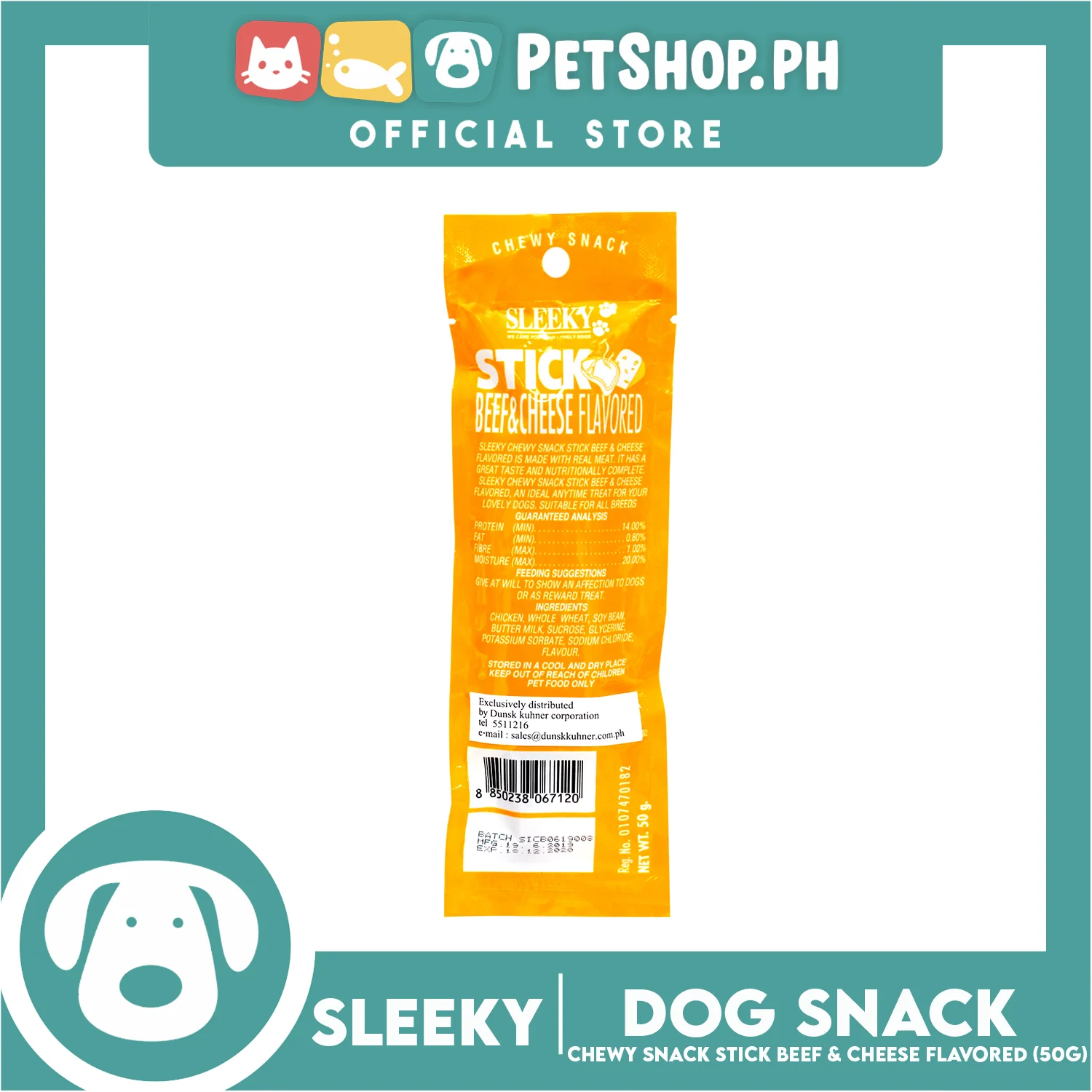 Sleeky Chewy Snack Stick Beef and Cheese Flavored  50g Dog Treats - Image 3